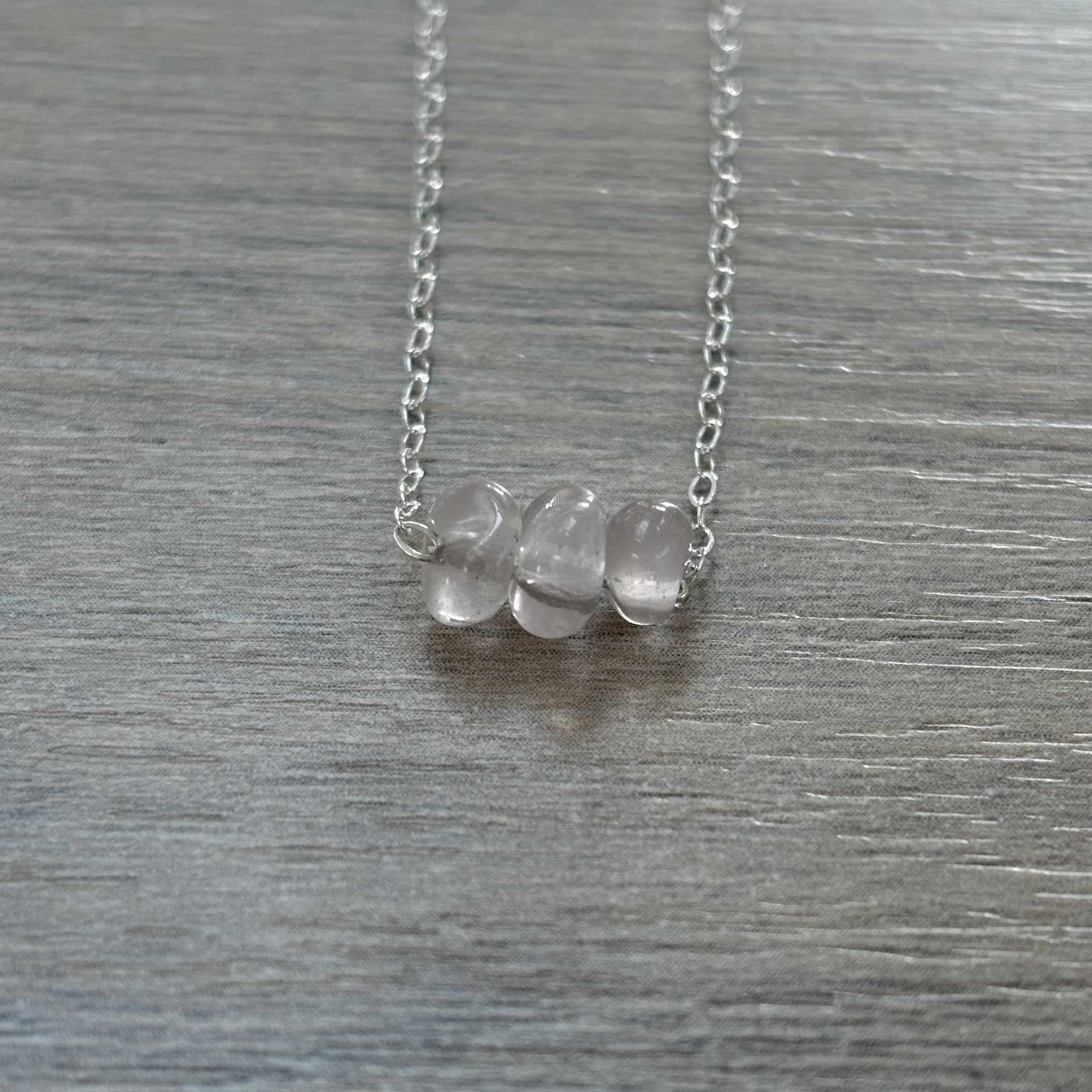 Sterling Silver Small Rose Quartz Gemstone Bar 16" Necklace
