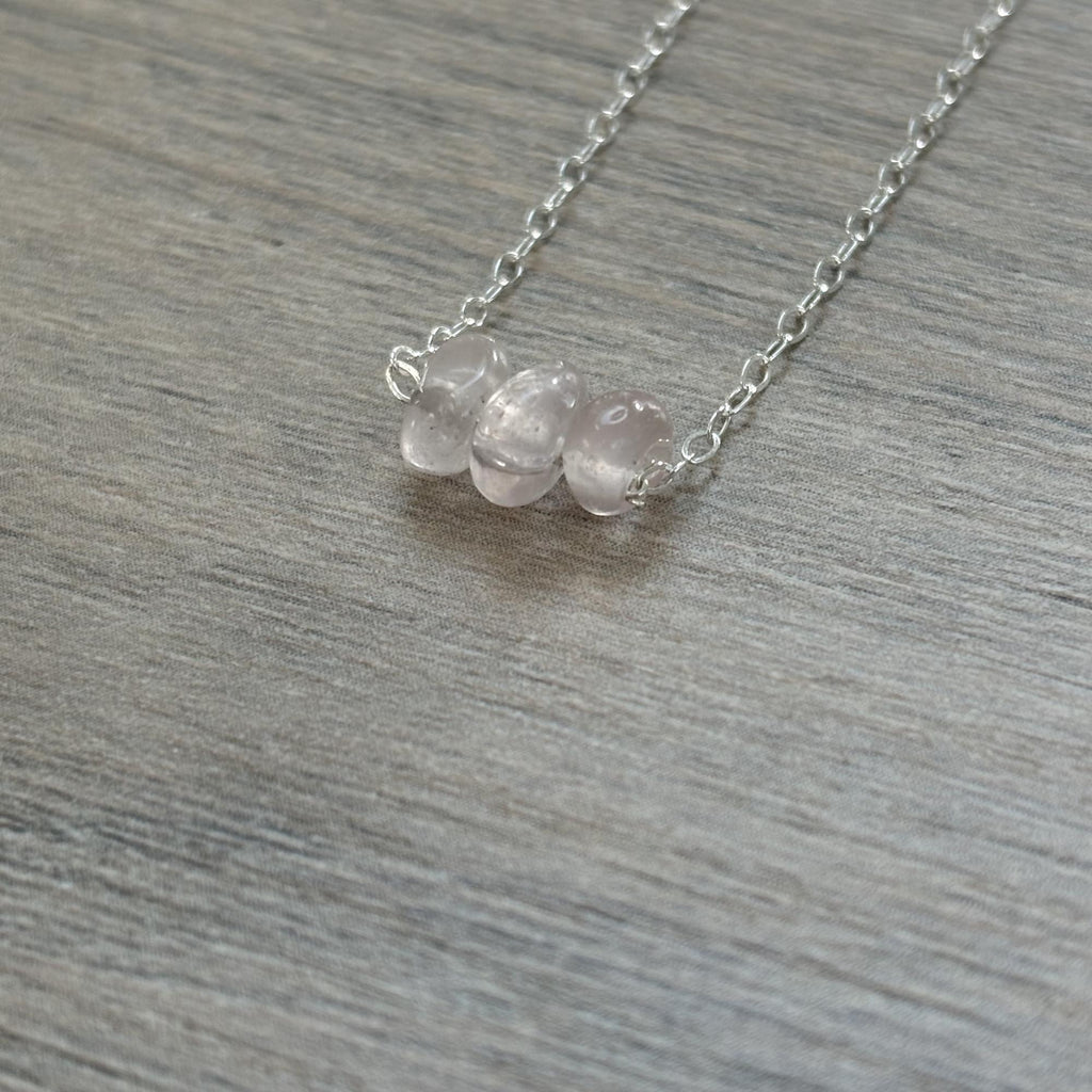 Sterling Silver Small Rose Quartz Gemstone Bar 16" Necklace
