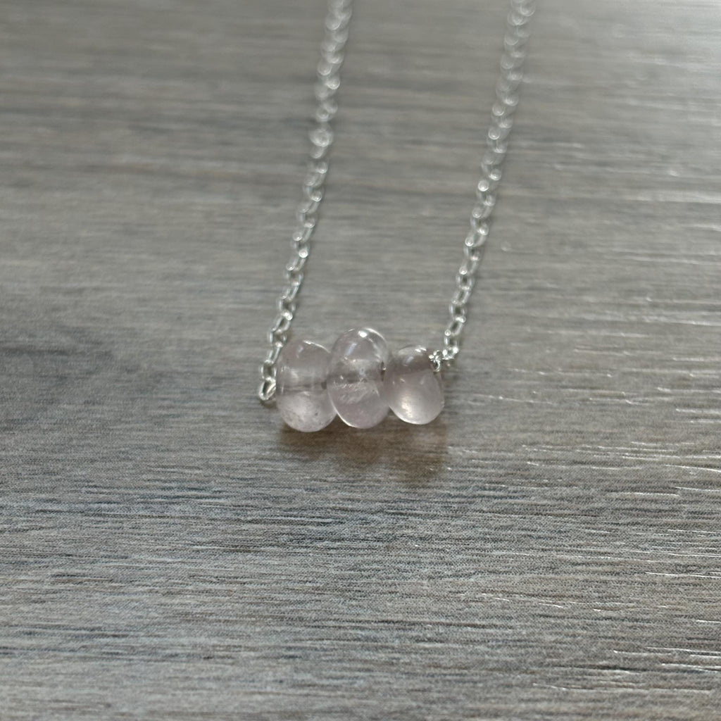 Sterling Silver Small Rose Quartz Gemstone Bar 16" Necklace