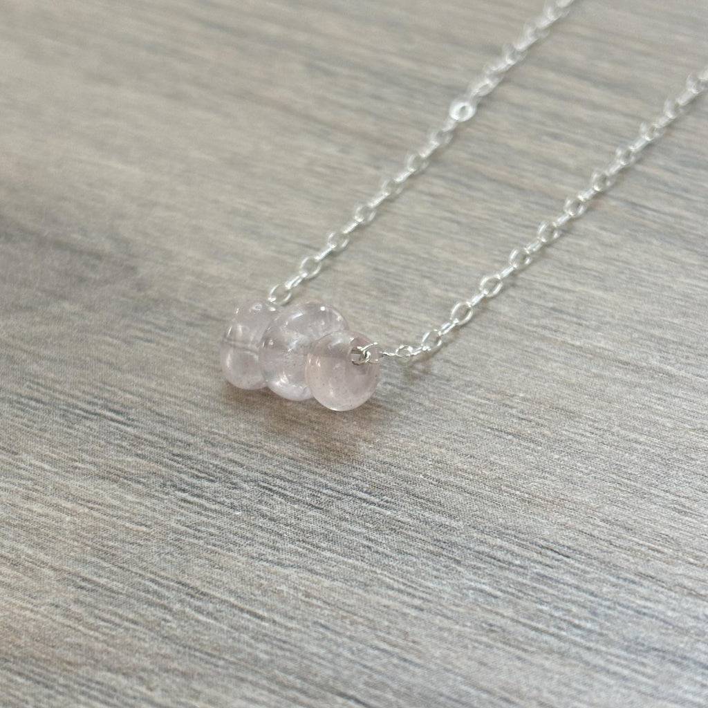 Sterling Silver Small Rose Quartz Gemstone Bar 16" Necklace