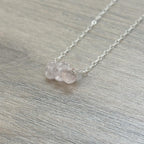 Sterling Silver Small Rose Quartz Gemstone Bar 16" Necklace