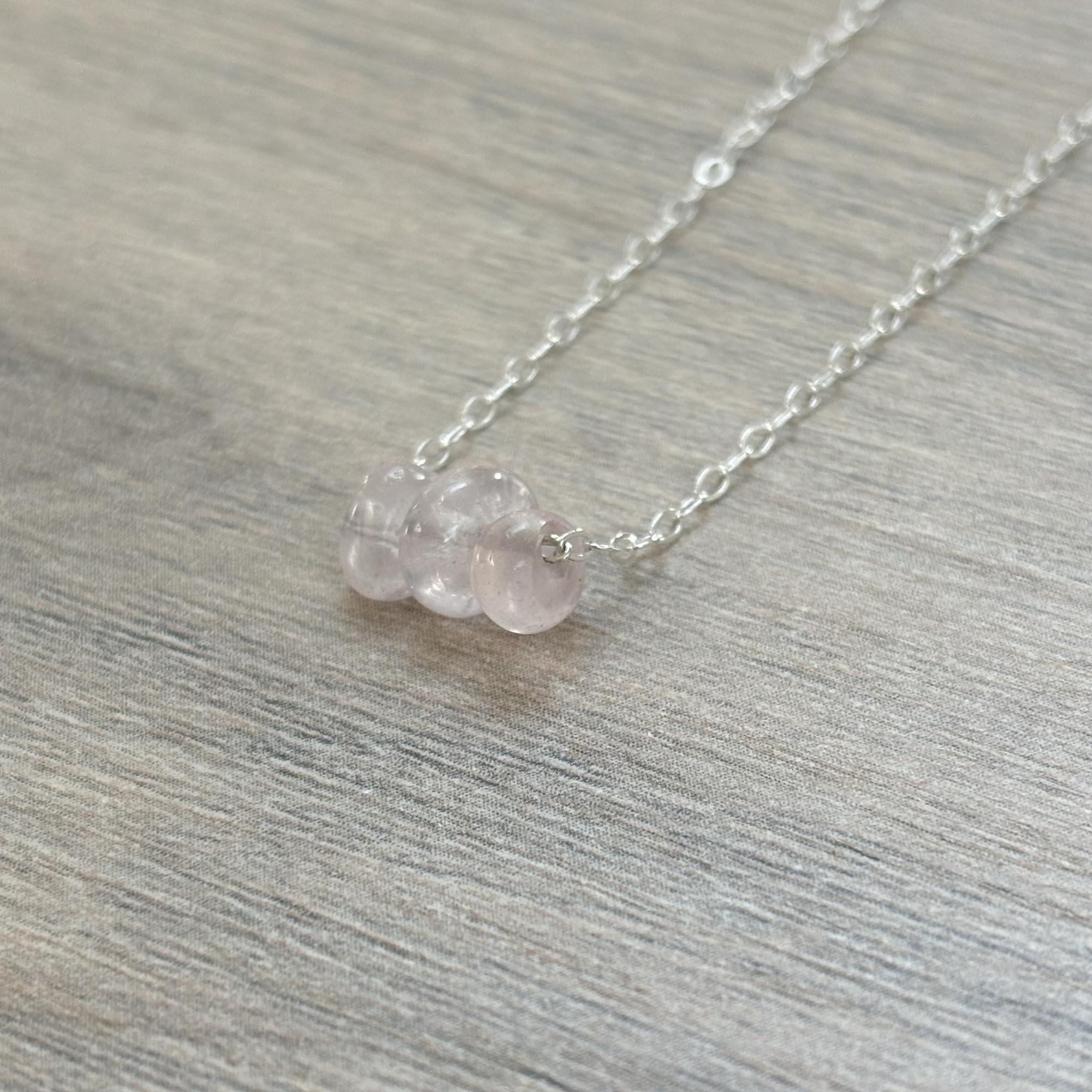 Sterling Silver Small Rose Quartz Gemstone Bar 16" Necklace