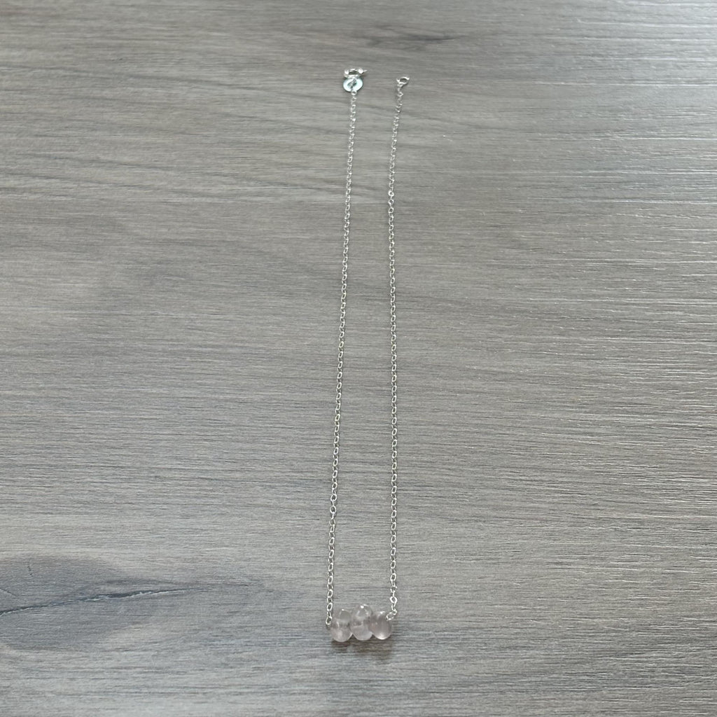 Sterling Silver Small Rose Quartz Gemstone Bar 16" Necklace