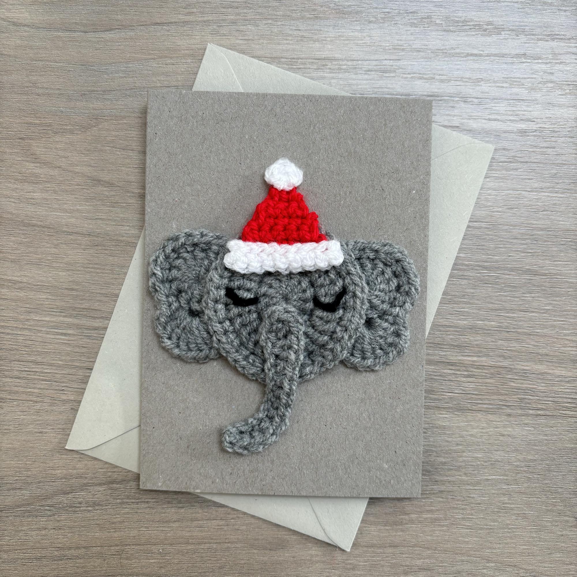 Crochet Christmas Elephant 100% Recycled Greetings Card