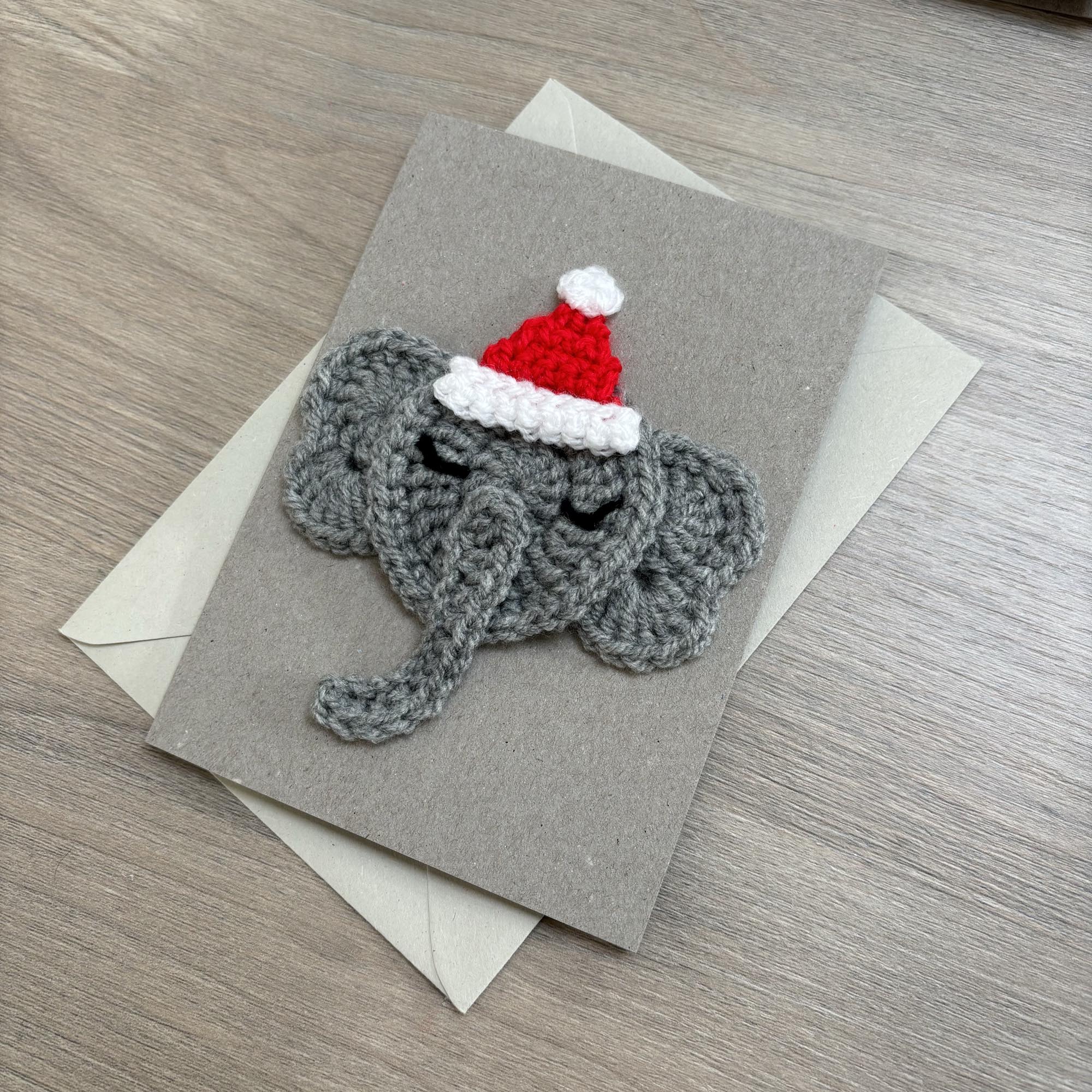 Crochet Christmas Elephant 100% Recycled Greetings Card