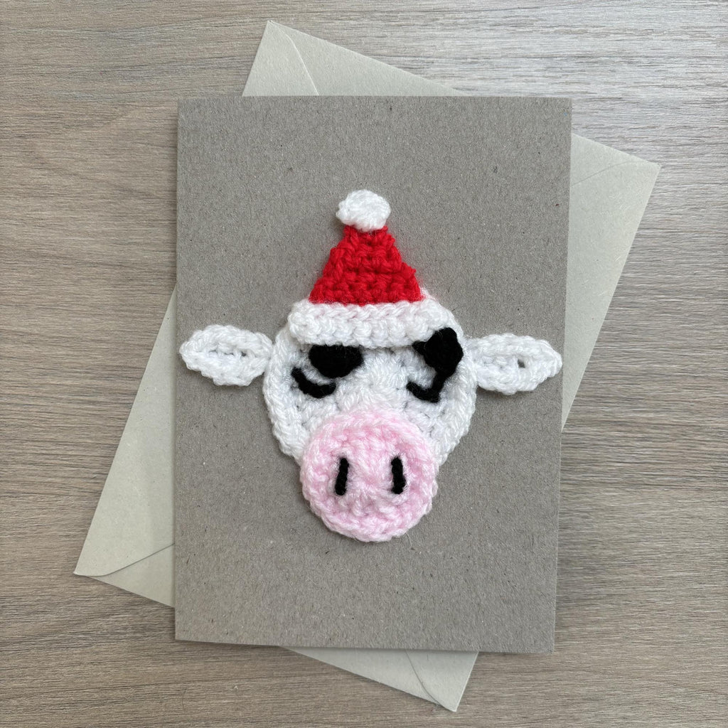 Crochet Christmas Cow 100% Recycled Greetings Card