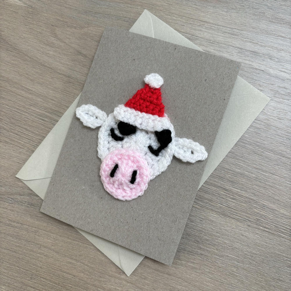Crochet Christmas Cow 100% Recycled Greetings Card