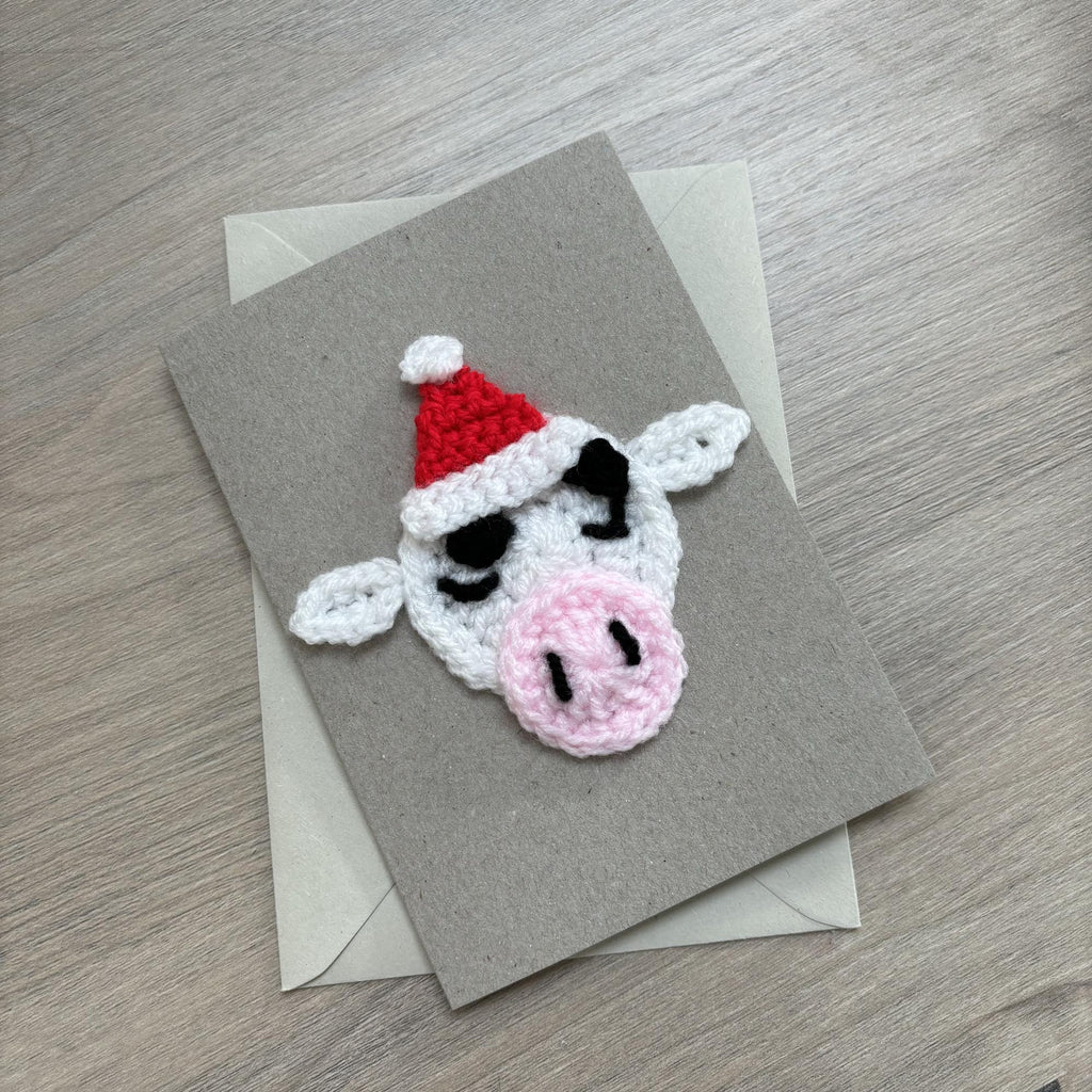 Crochet Christmas Cow 100% Recycled Greetings Card