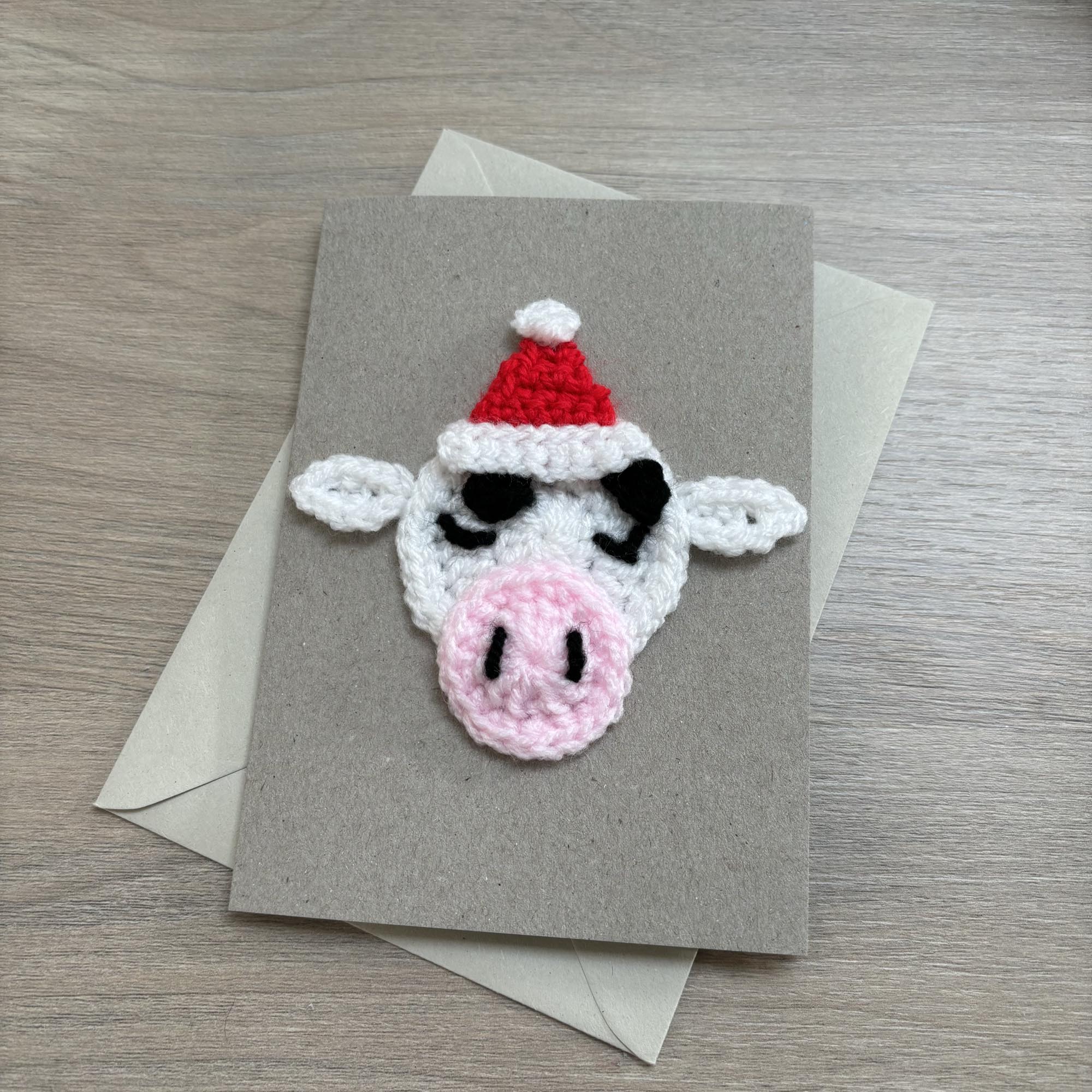 Crochet Christmas Cow 100% Recycled Greetings Card