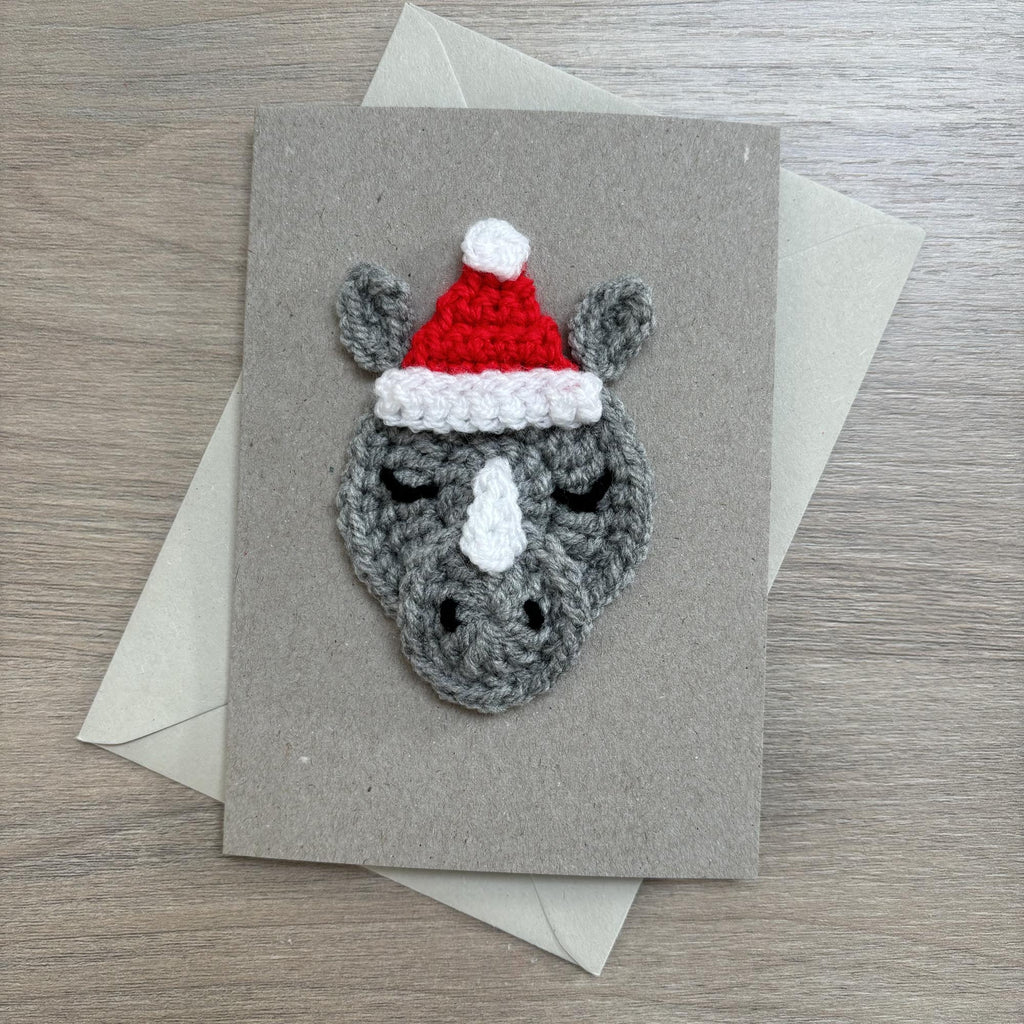Crochet Christmas Rhino 100% Recycled Greetings Card