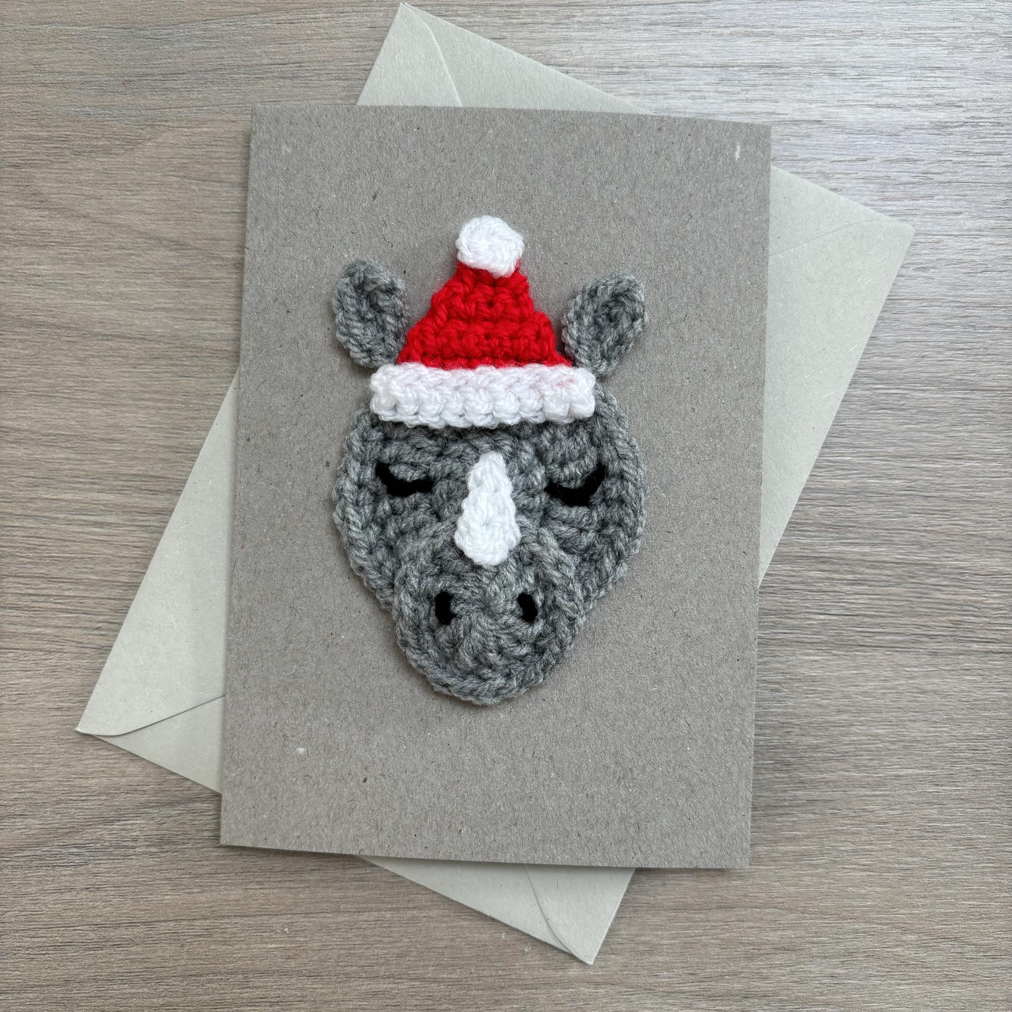 Crochet Christmas Rhino 100% Recycled Greetings Card
