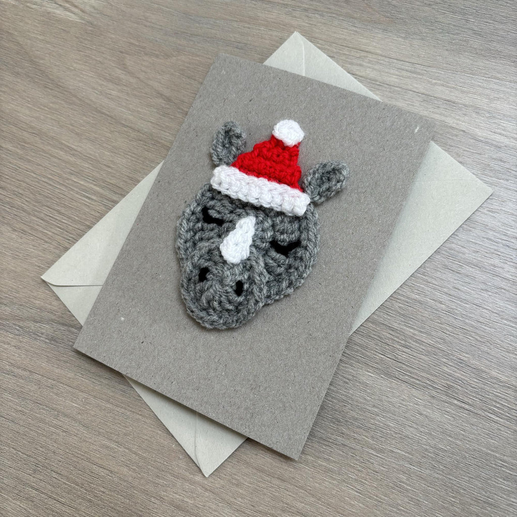 Crochet Christmas Rhino 100% Recycled Greetings Card