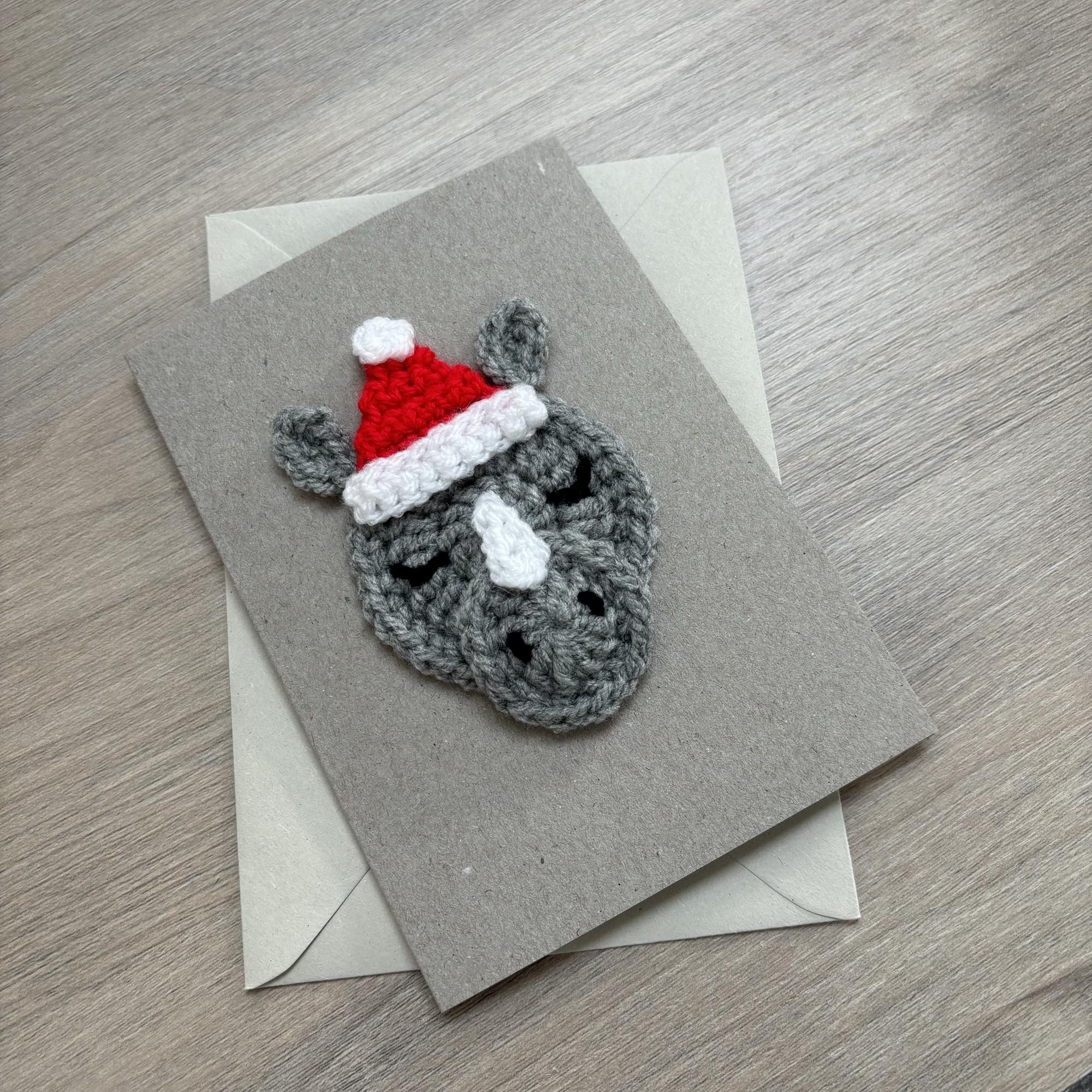 Crochet Christmas Rhino 100% Recycled Greetings Card