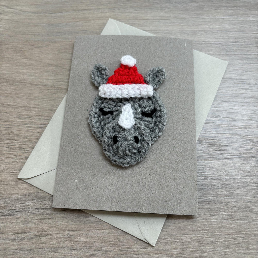 Crochet Christmas Rhino 100% Recycled Greetings Card