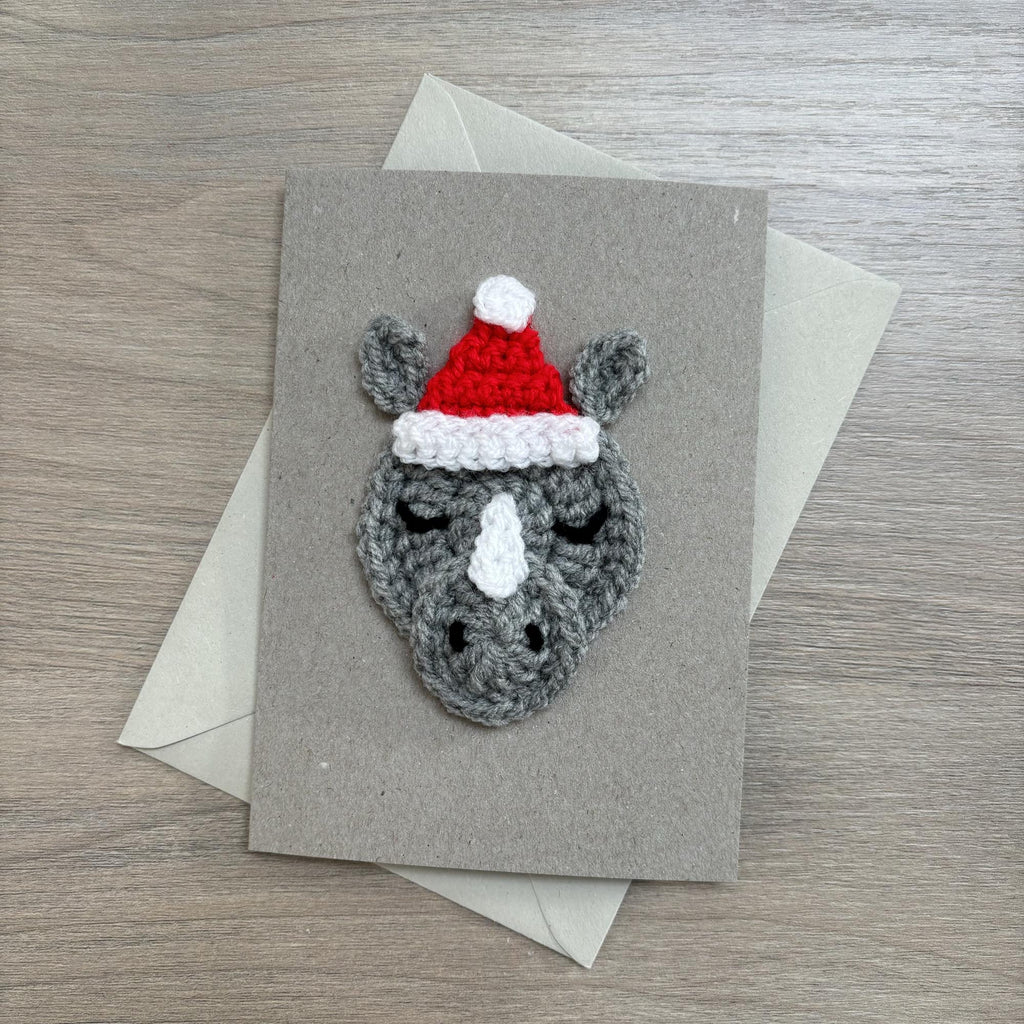 Crochet Christmas Rhino 100% Recycled Greetings Card