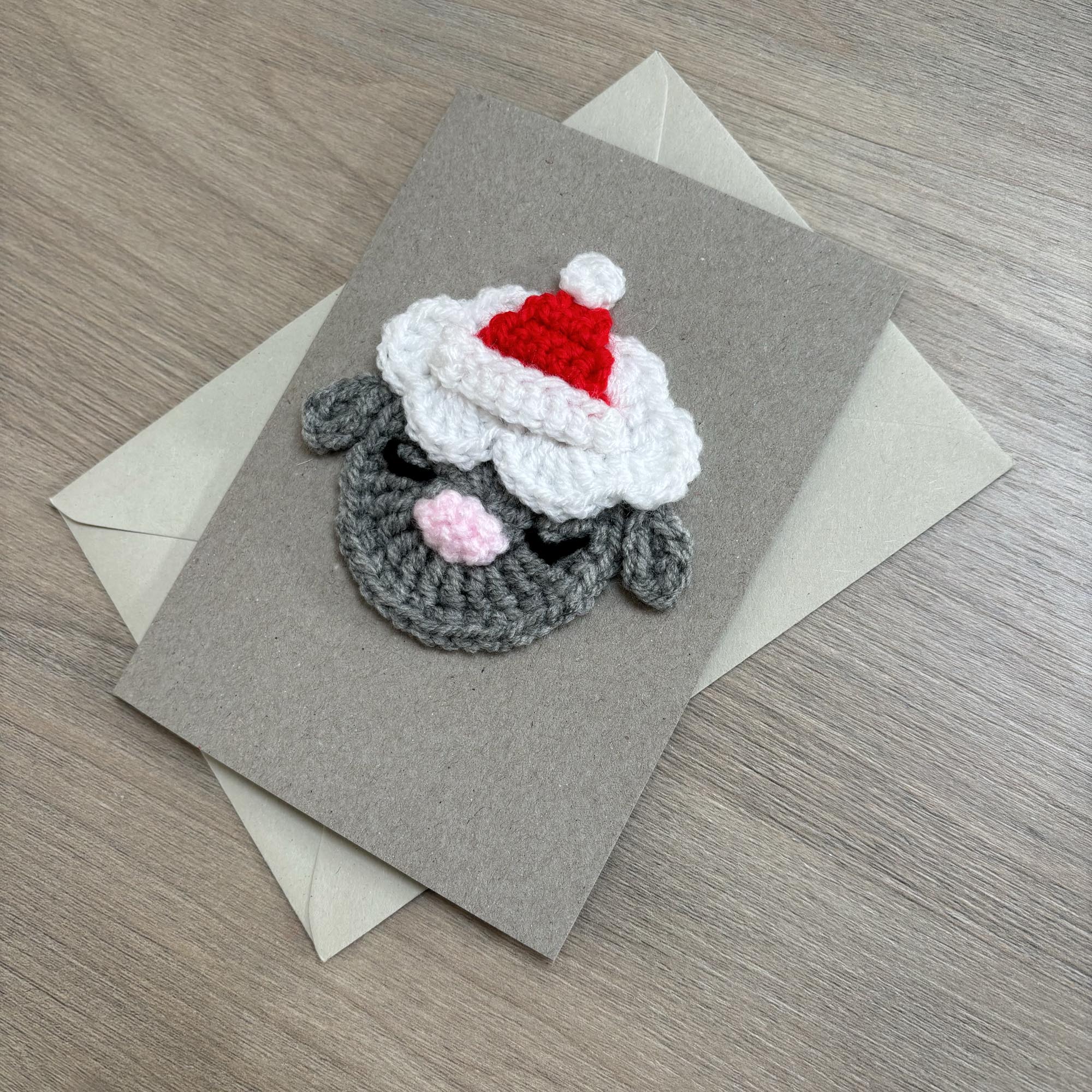 Crochet Christmas Sheep 100% Recycled Greetings Card