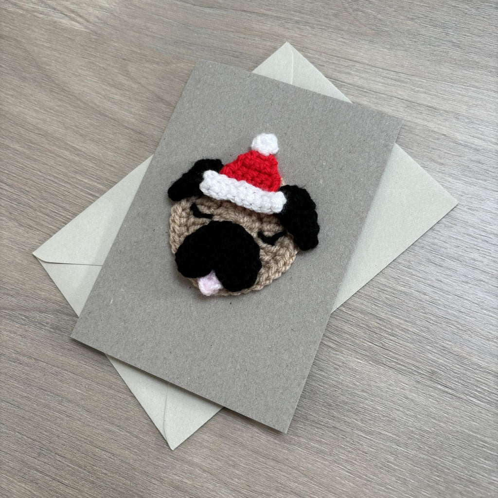 Crochet Christmas Pug 100% Recycled Greetings Card