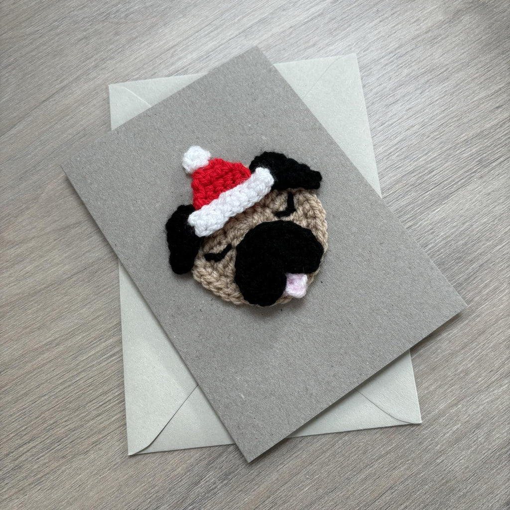 Crochet Christmas Pug 100% Recycled Greetings Card