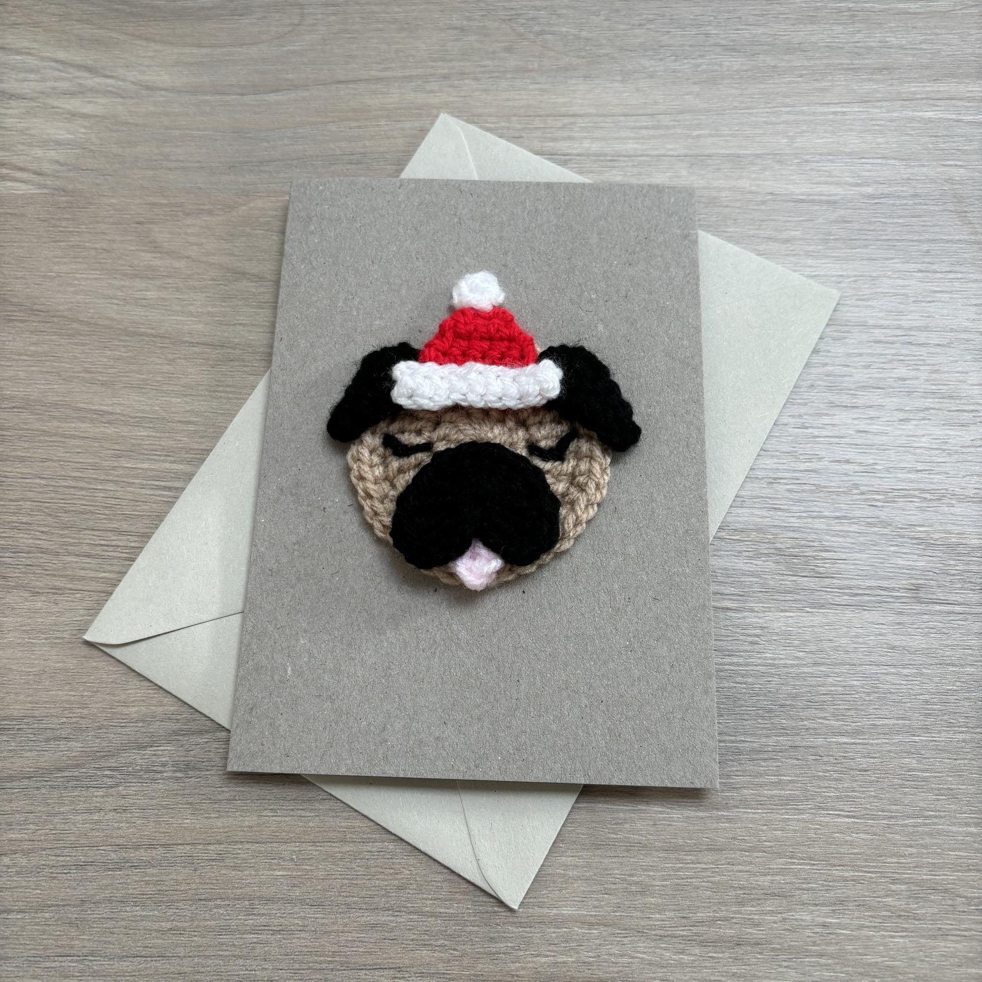 Crochet Christmas Pug 100% Recycled Greetings Card