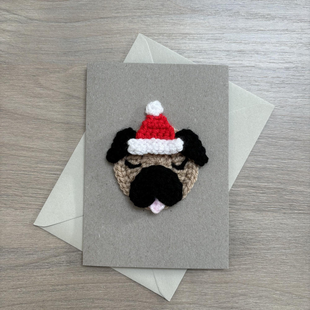 Crochet Christmas Pug 100% Recycled Greetings Card