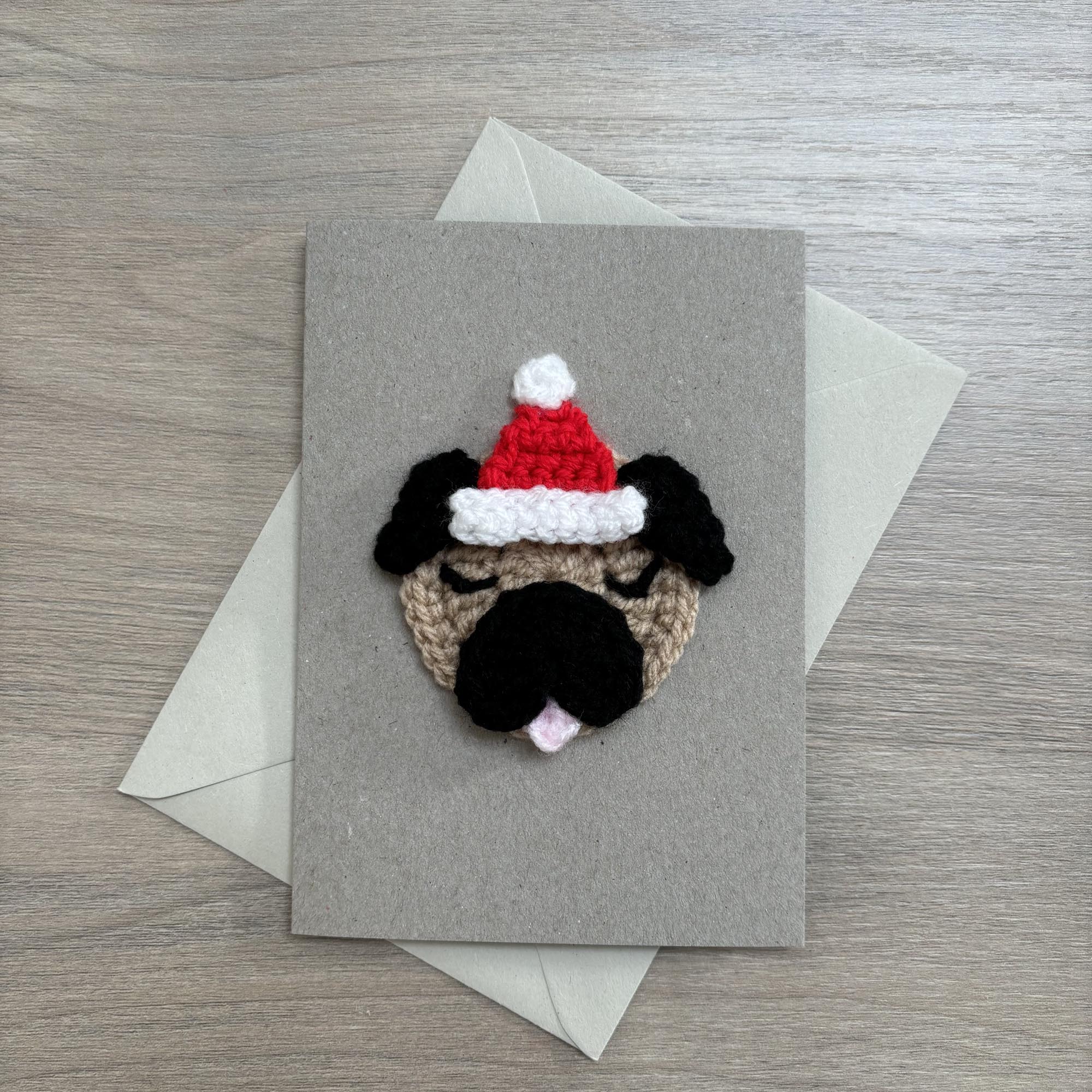 Crochet Christmas Pug 100% Recycled Greetings Card