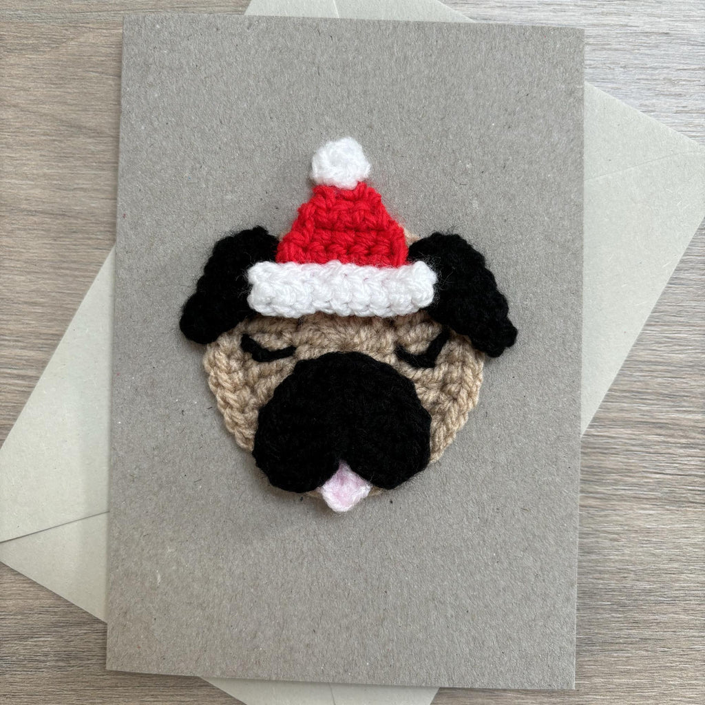Crochet Christmas Pug 100% Recycled Greetings Card