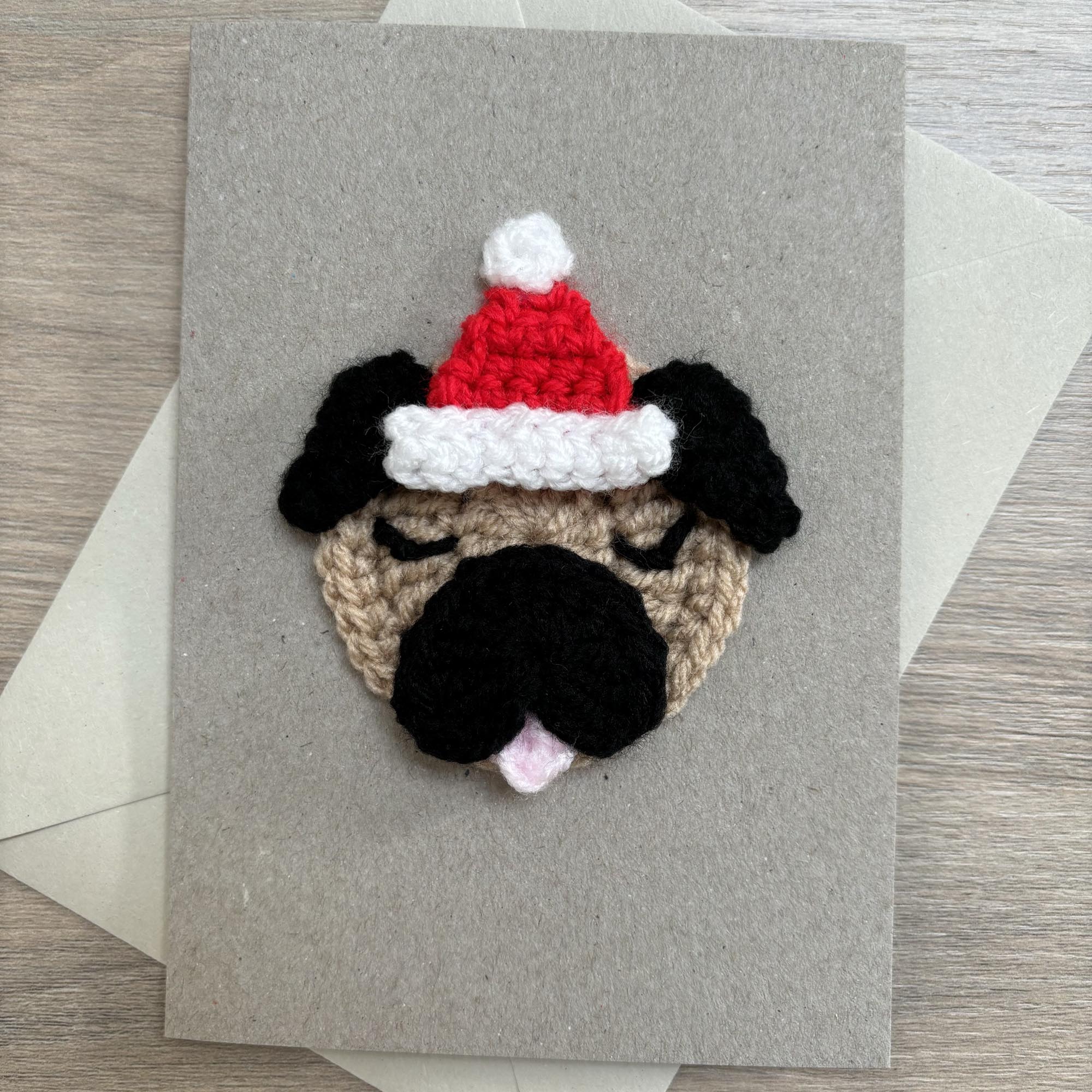 Crochet Christmas Pug 100% Recycled Greetings Card