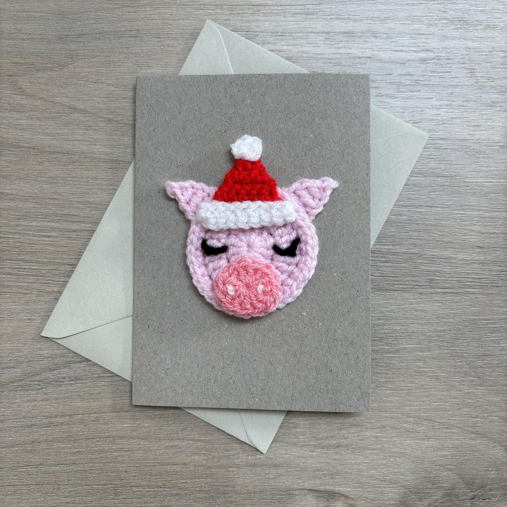 Crochet Christmas Pig 100% Recycled Greetings Card