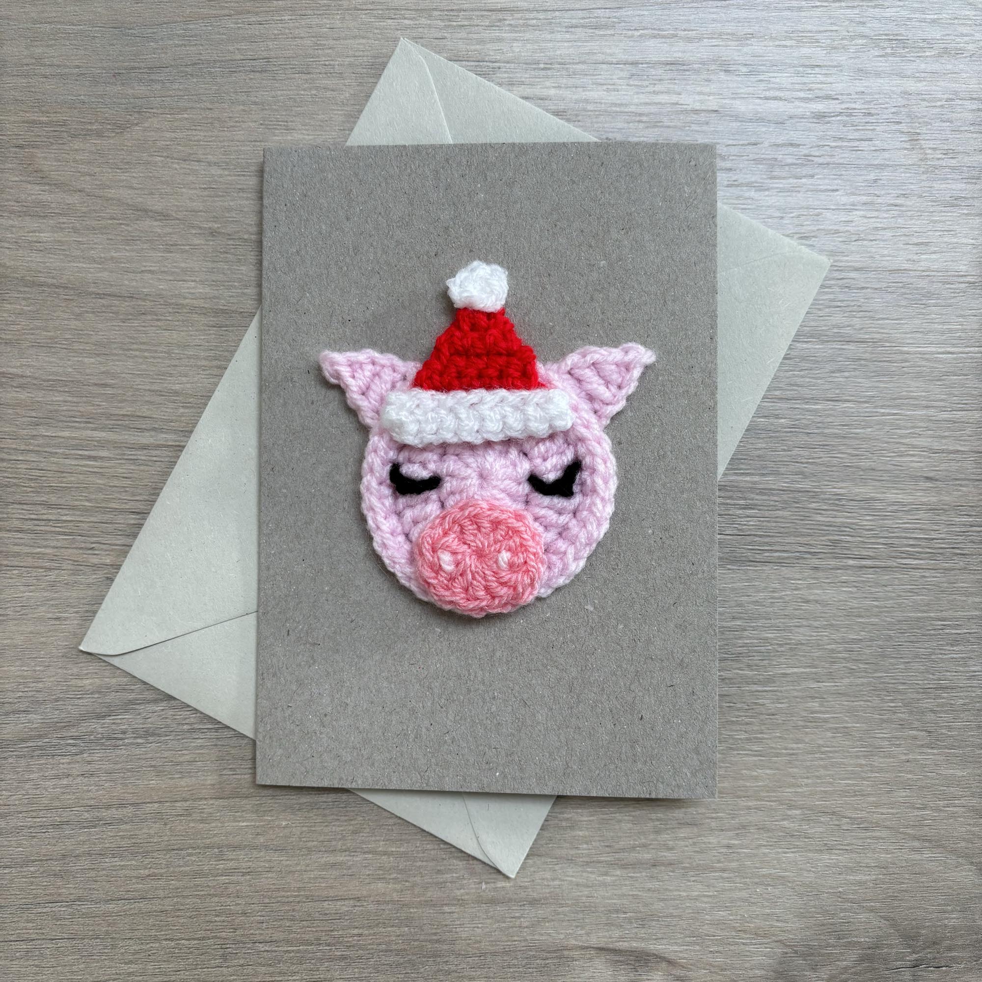Crochet Christmas Pig 100% Recycled Greetings Card