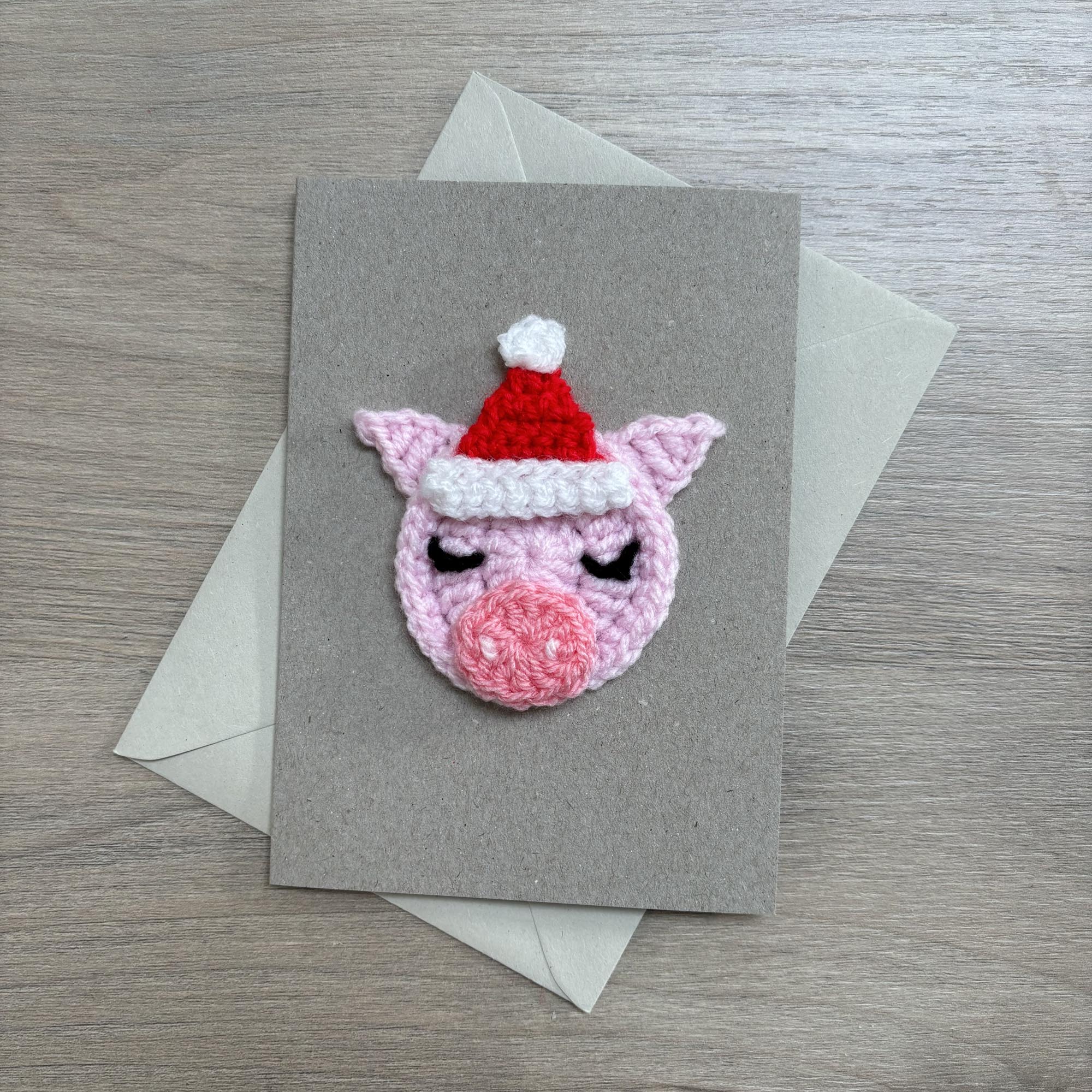Crochet Christmas Pig 100% Recycled Greetings Card