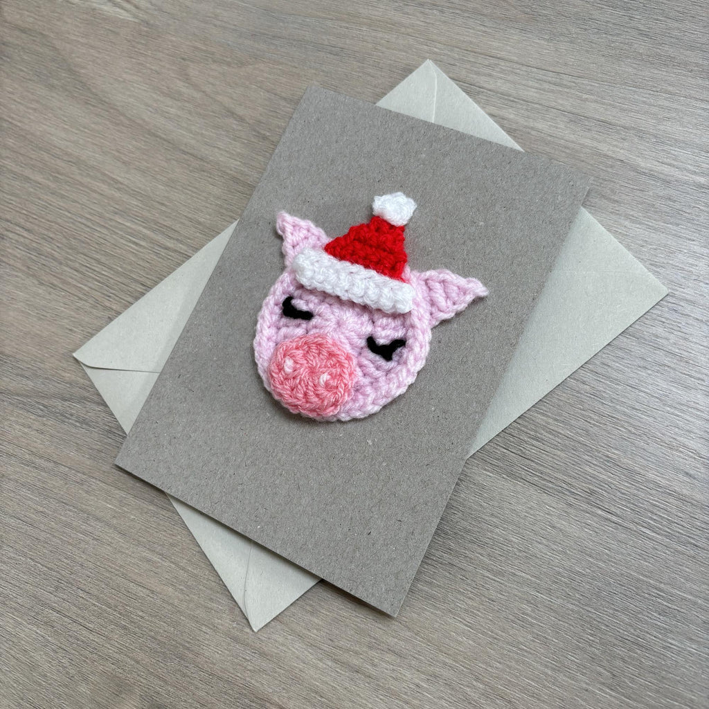 Crochet Christmas Pig 100% Recycled Greetings Card