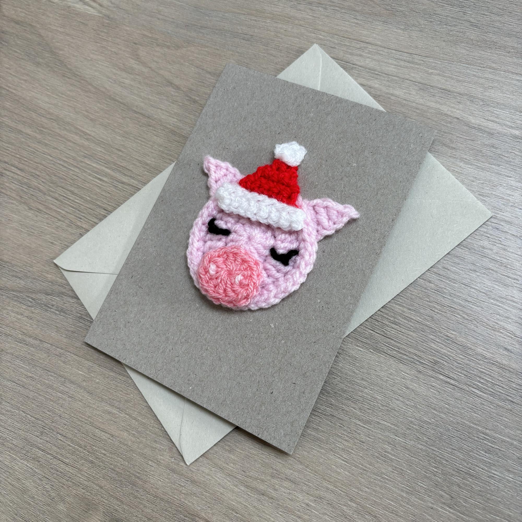 Crochet Christmas Pig 100% Recycled Greetings Card