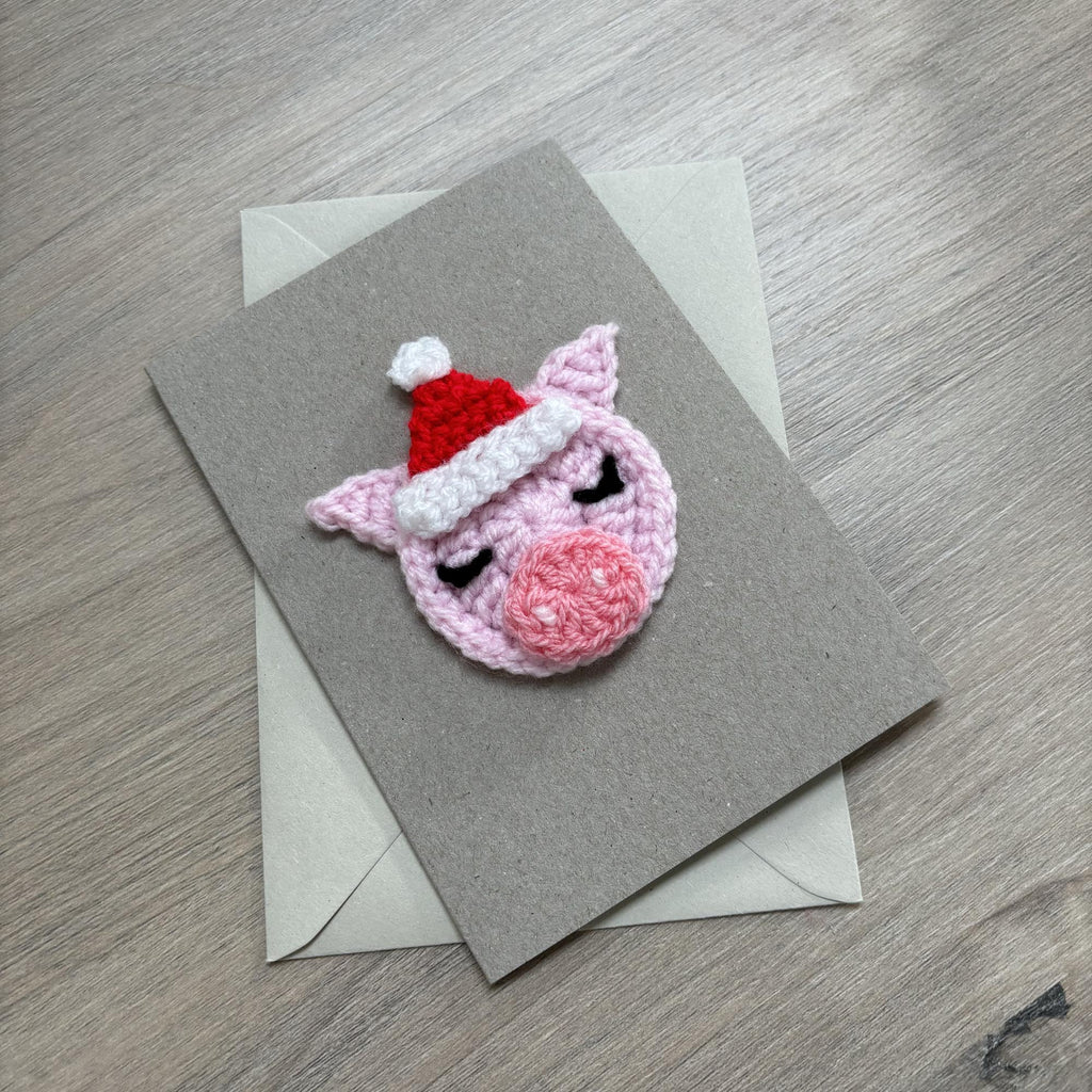 Crochet Christmas Pig 100% Recycled Greetings Card
