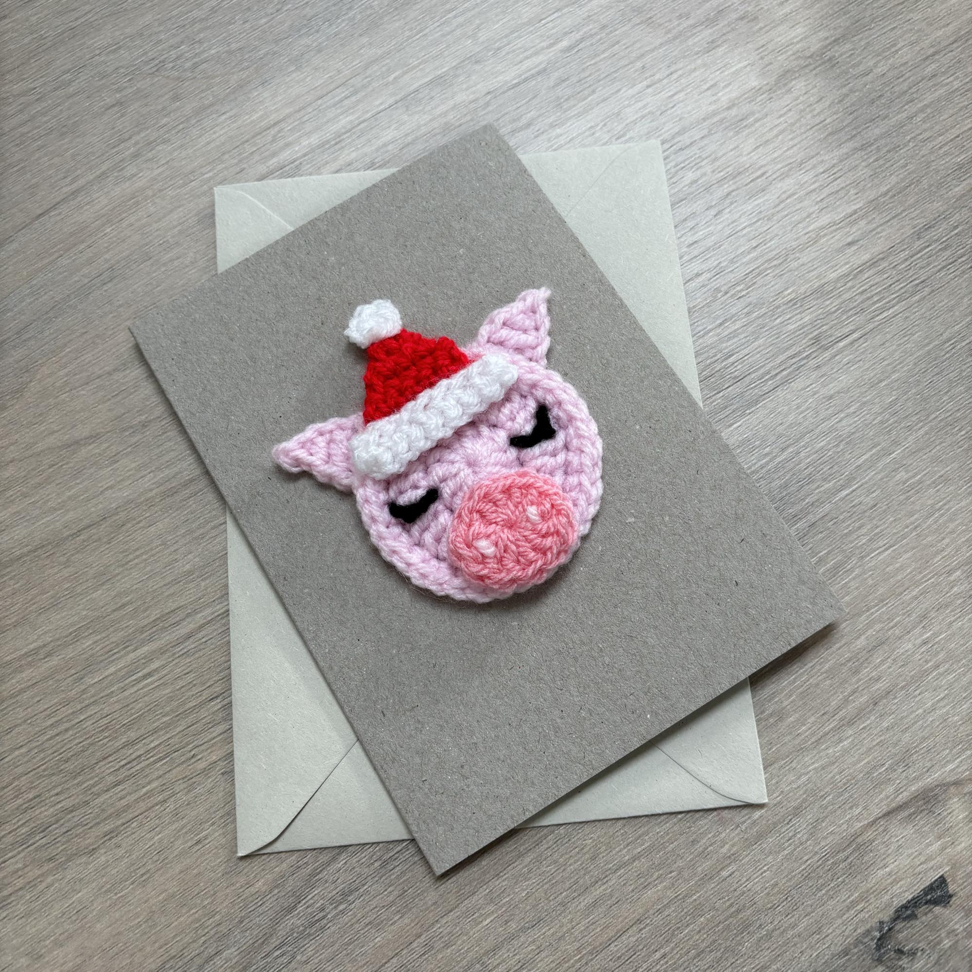 Crochet Christmas Pig 100% Recycled Greetings Card