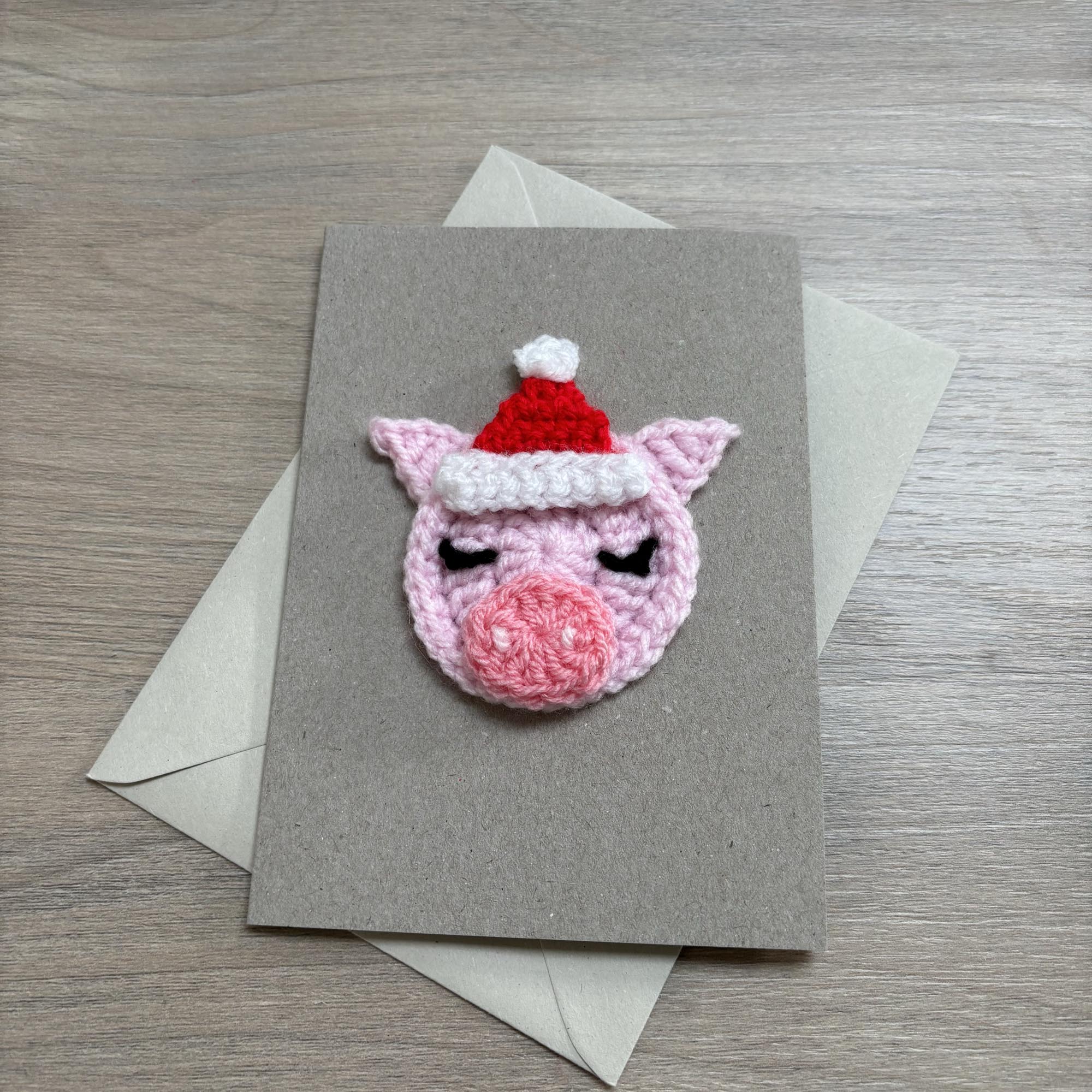 Crochet Christmas Pig 100% Recycled Greetings Card