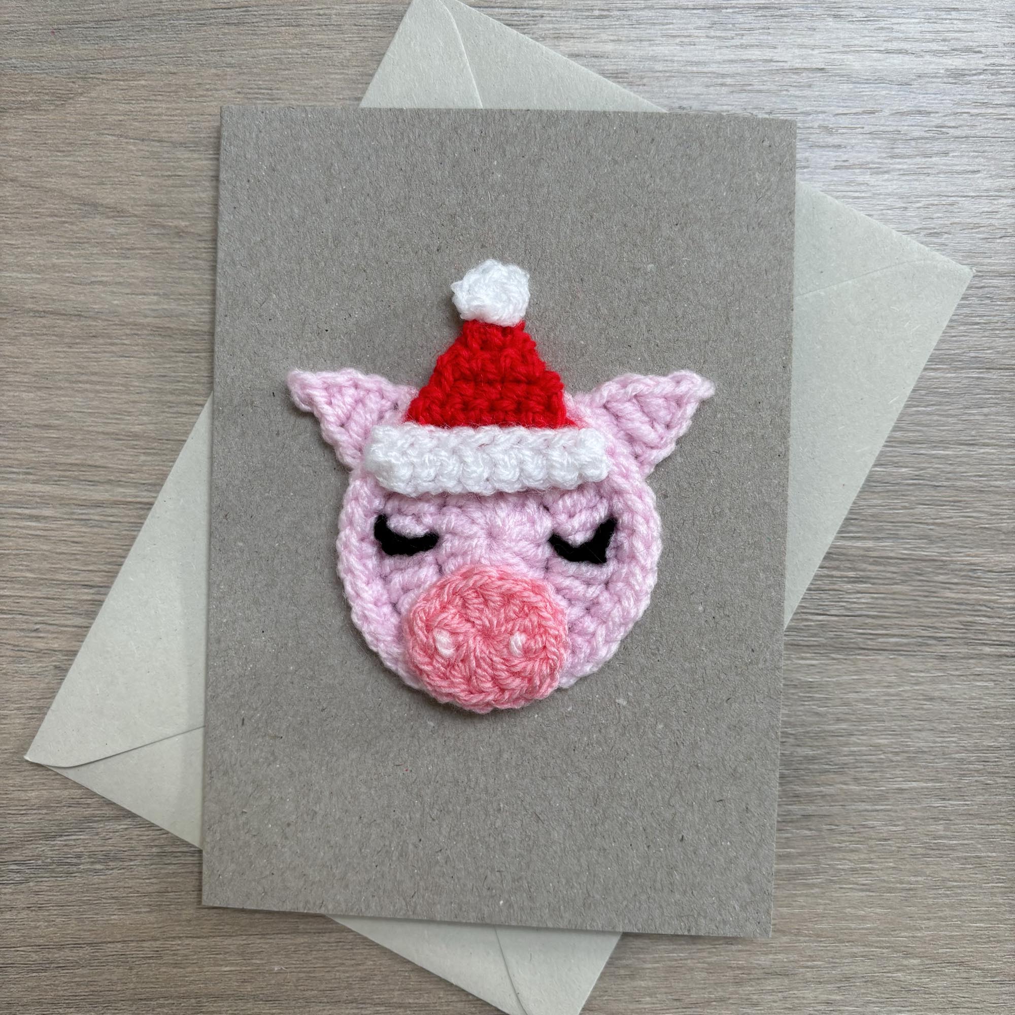 Crochet Christmas Pig 100% Recycled Greetings Card