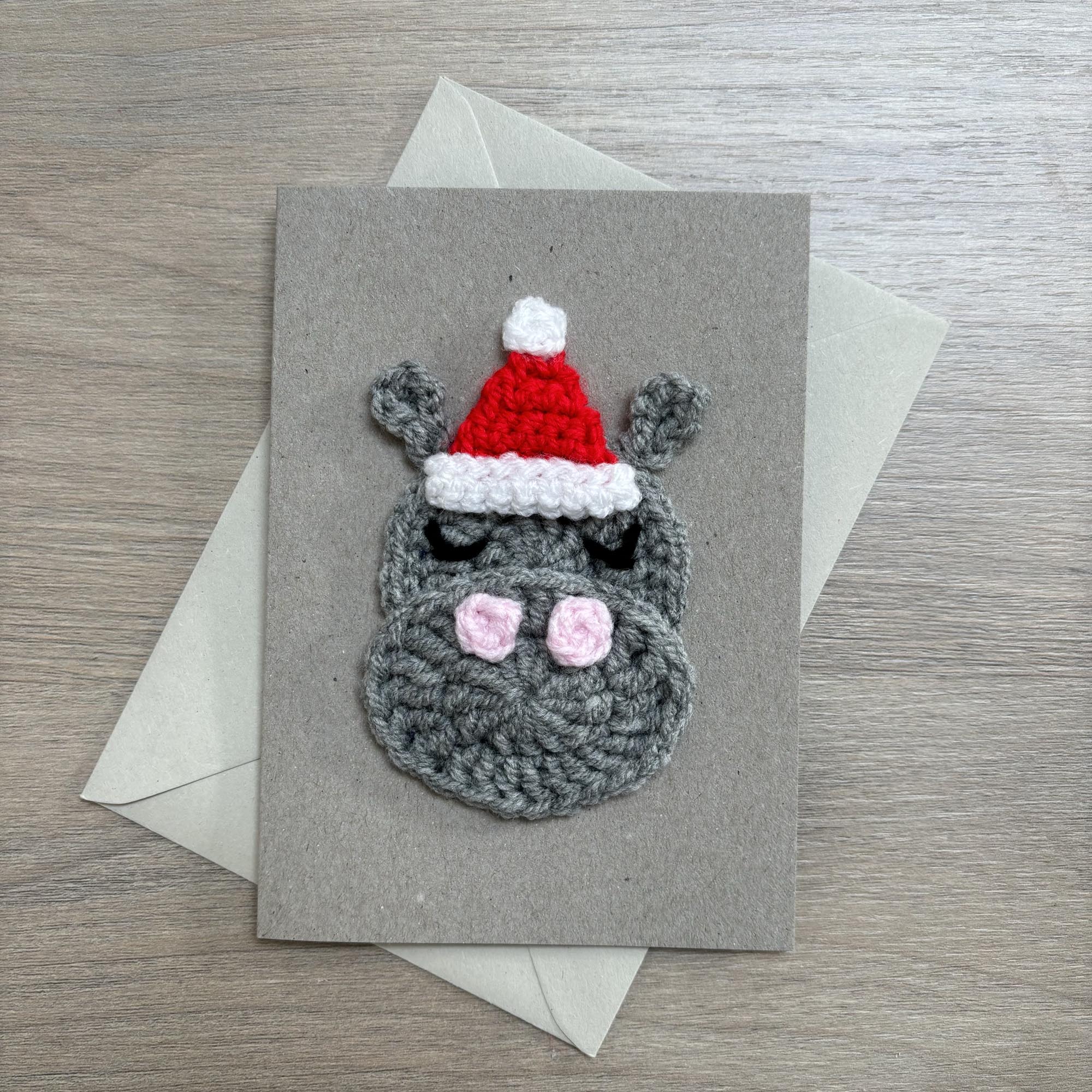 Crochet Christmas Hippo 100% Recycled Greetings Card