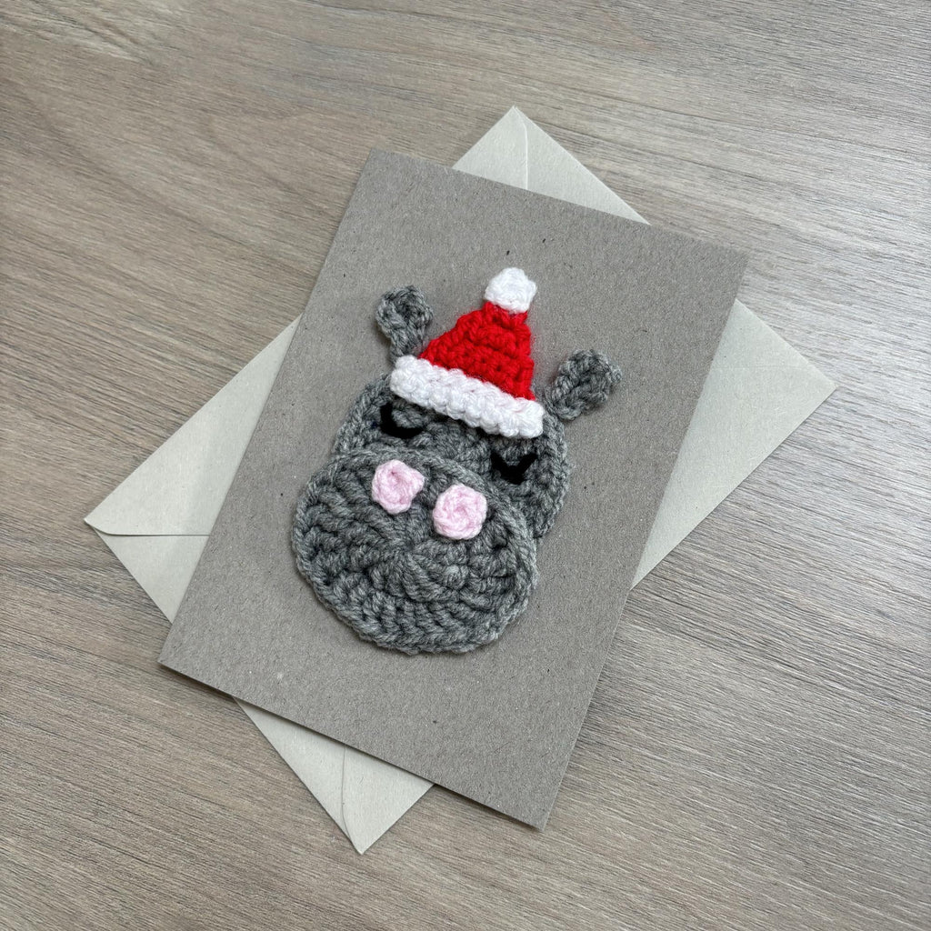 Crochet Christmas Hippo 100% Recycled Greetings Card