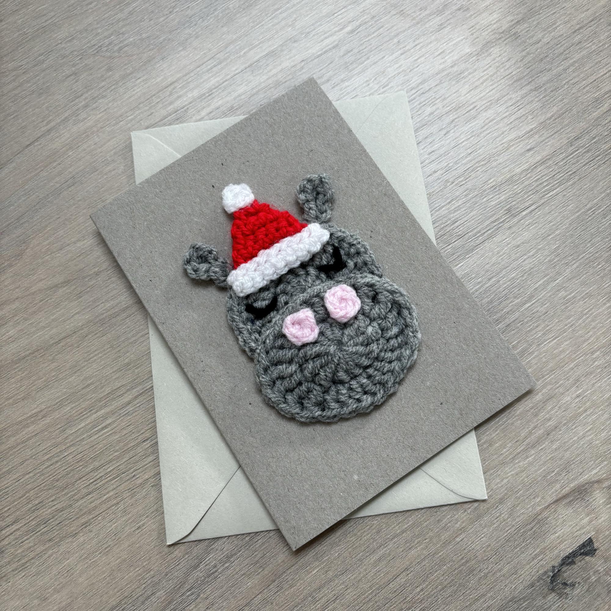 Crochet Christmas Hippo 100% Recycled Greetings Card