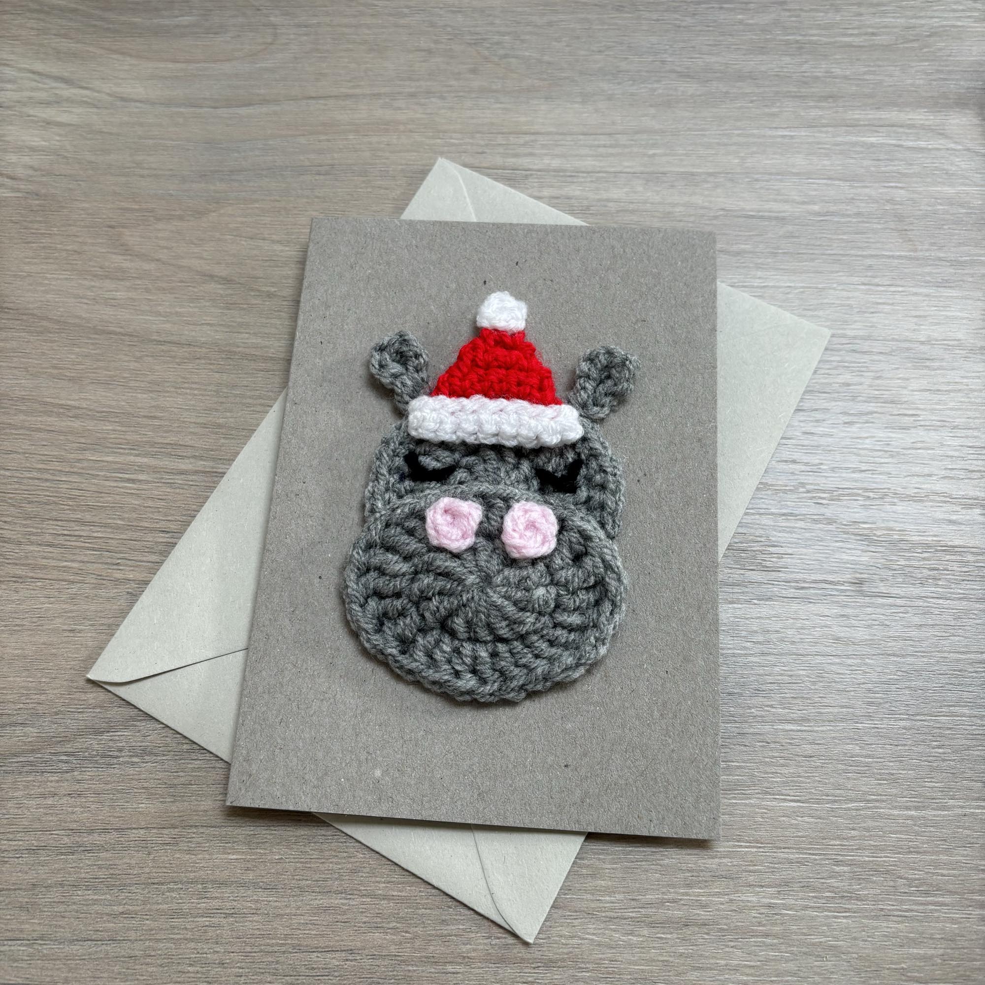 Crochet Christmas Hippo 100% Recycled Greetings Card