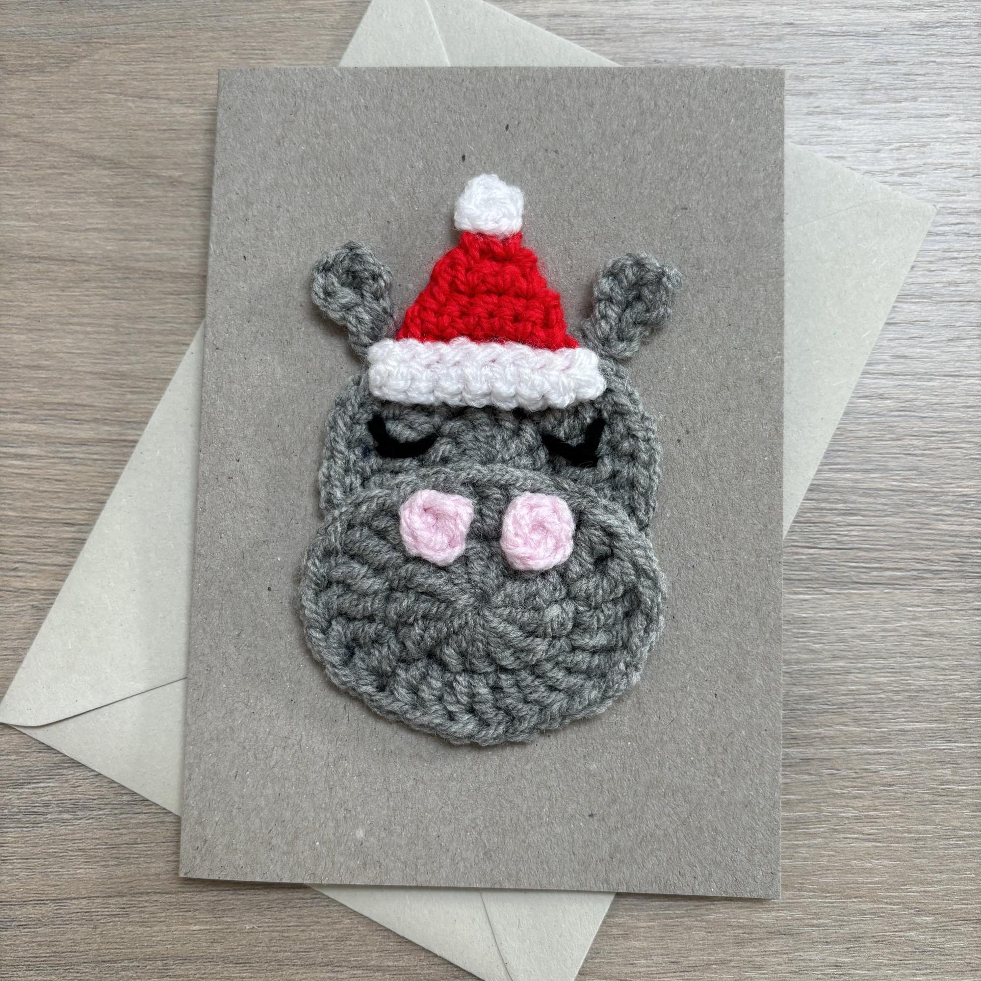 Crochet Christmas Hippo 100% Recycled Greetings Card