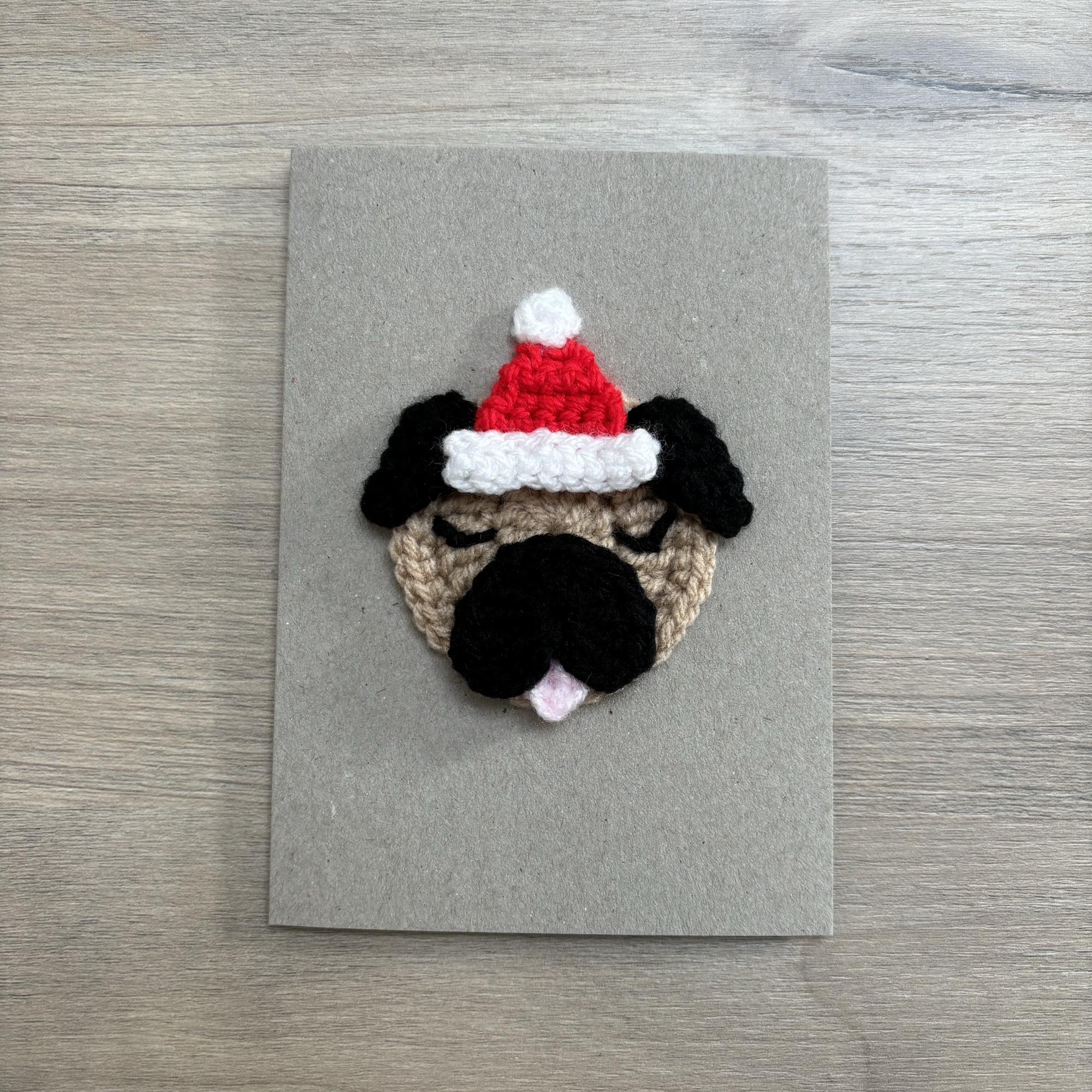 Crochet Christmas Pug 100% Recycled Greetings Card