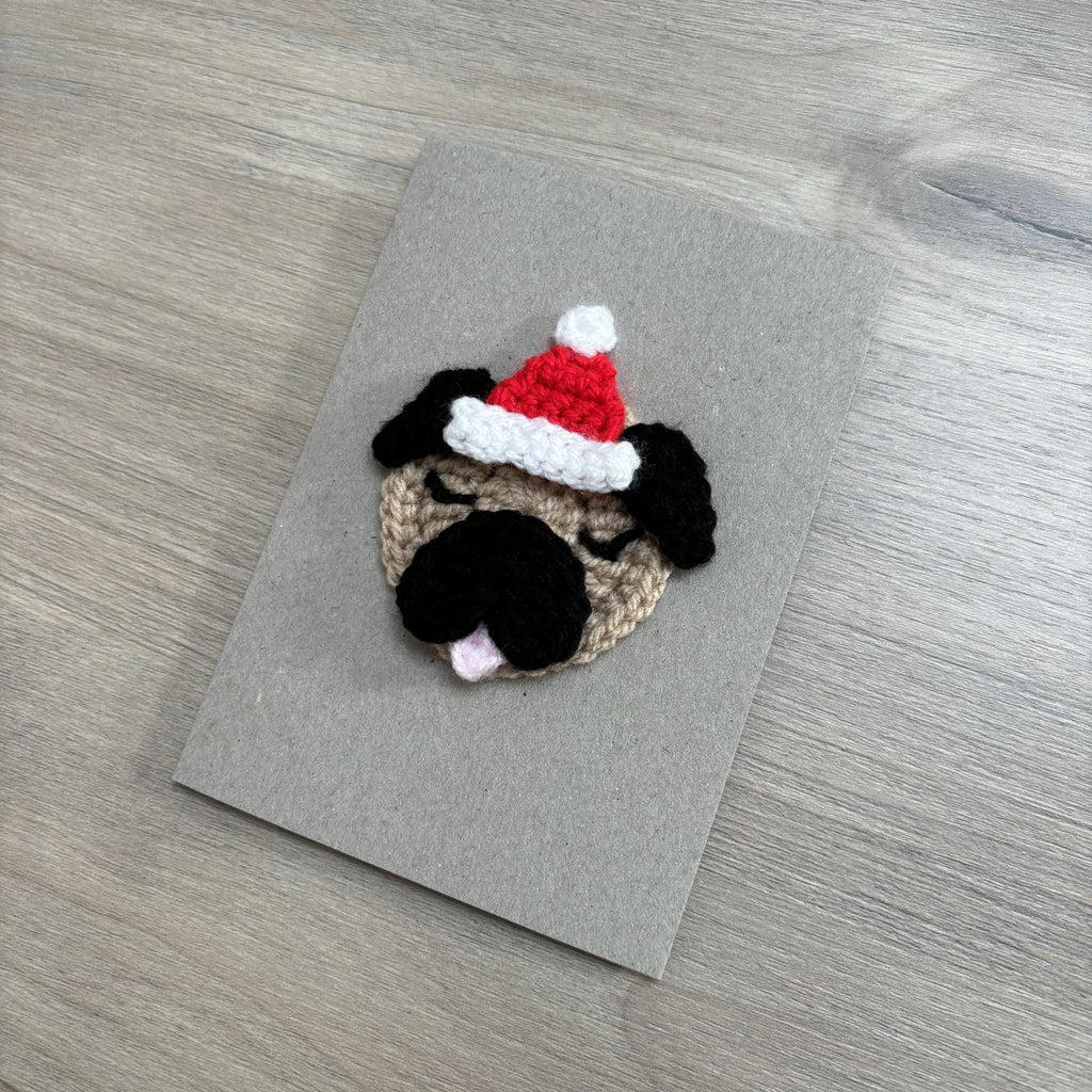 Crochet Christmas Pug 100% Recycled Greetings Card