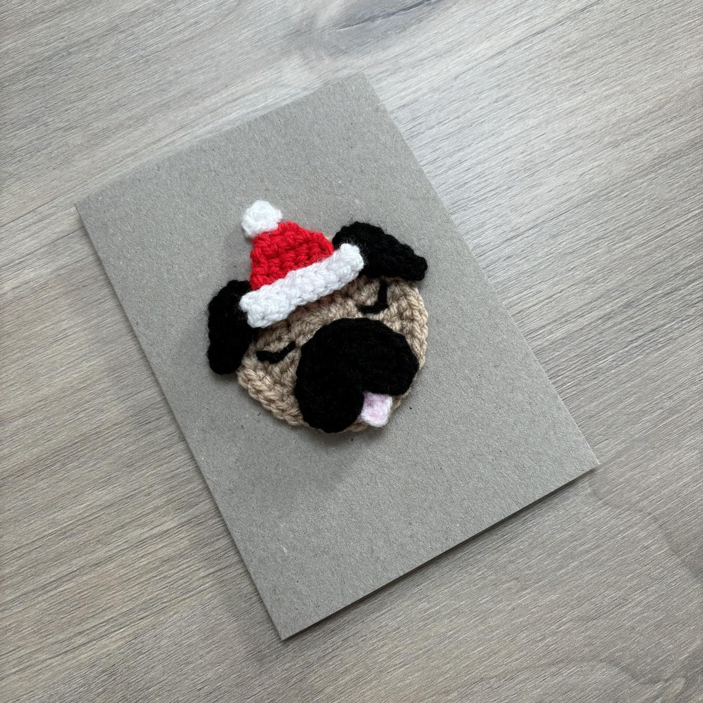 Crochet Christmas Pug 100% Recycled Greetings Card