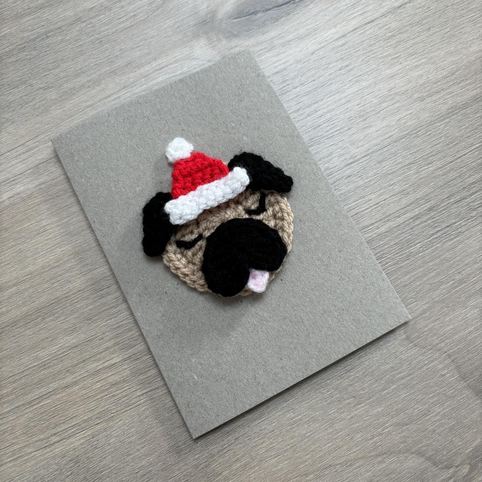 Crochet Christmas Pug 100% Recycled Greetings Card