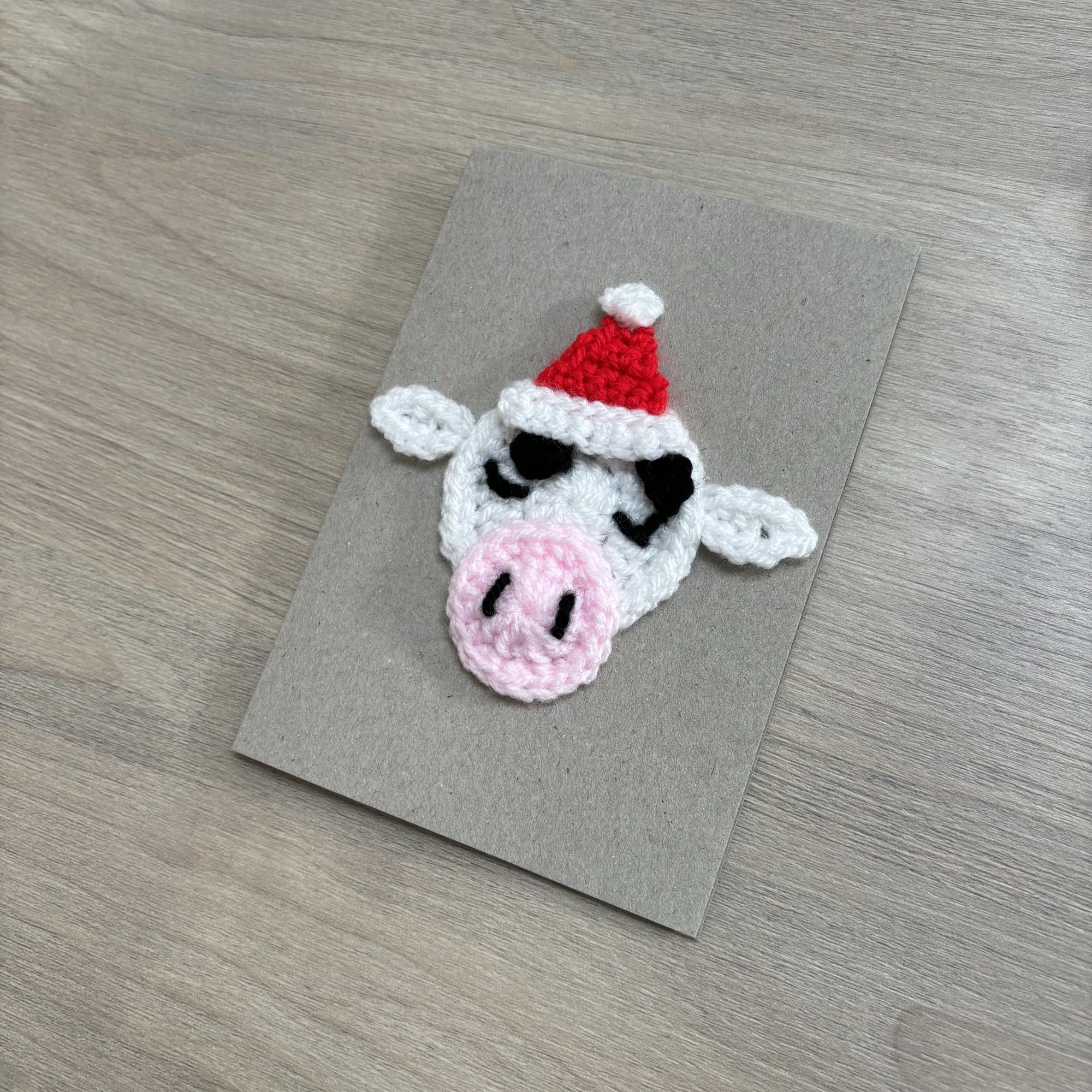 Crochet Christmas Cow 100% Recycled Greetings Card