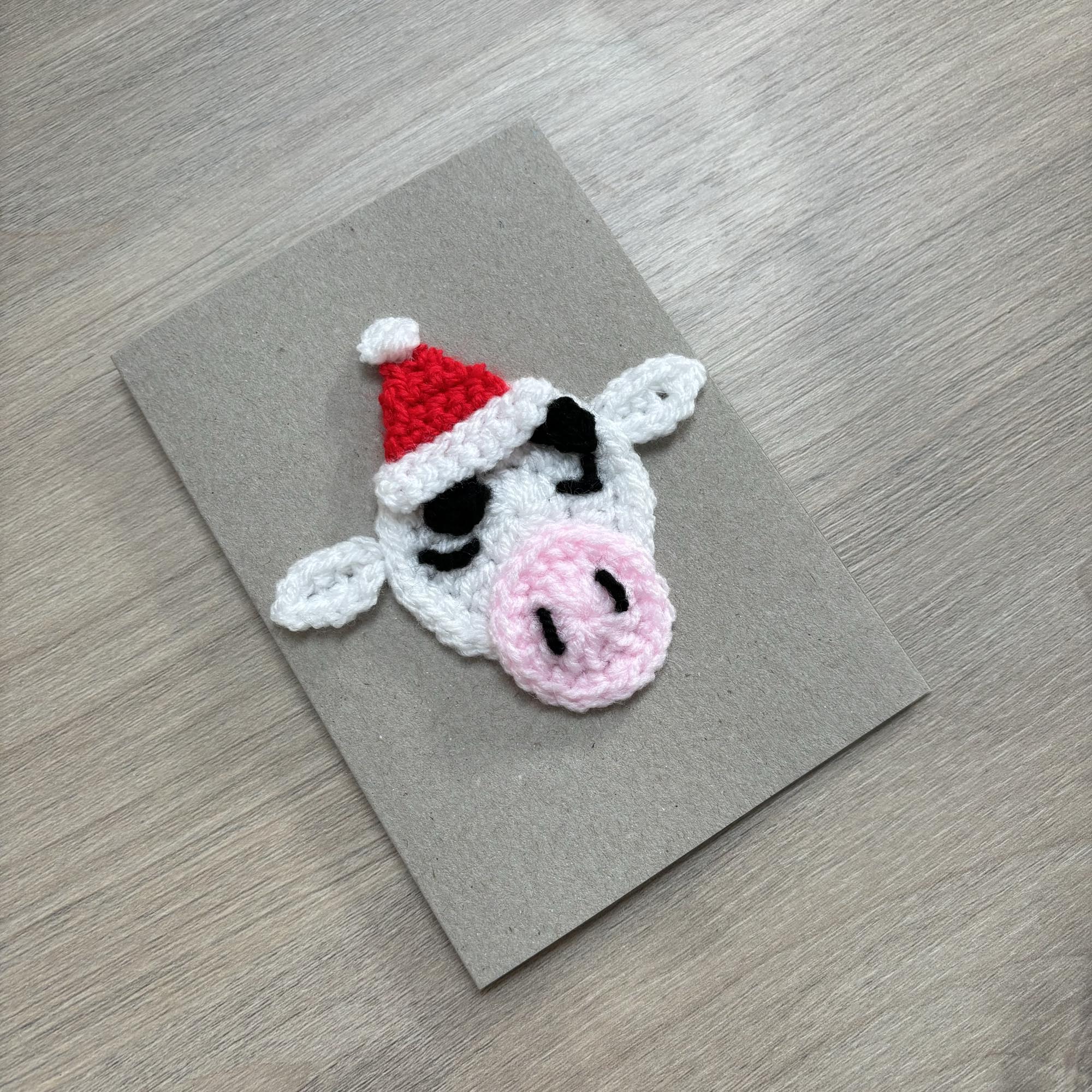 Crochet Christmas Cow 100% Recycled Greetings Card