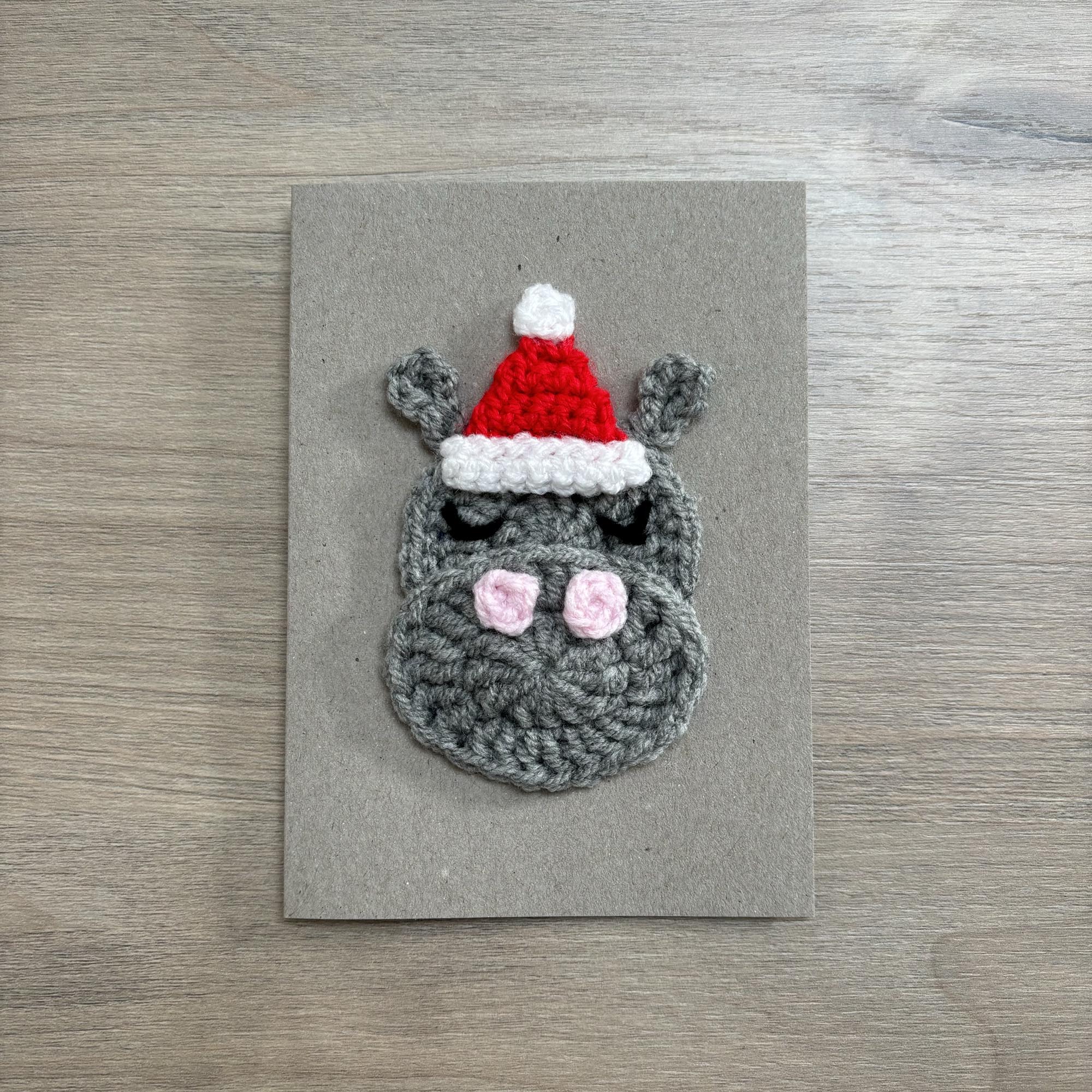 Crochet Christmas Hippo 100% Recycled Greetings Card