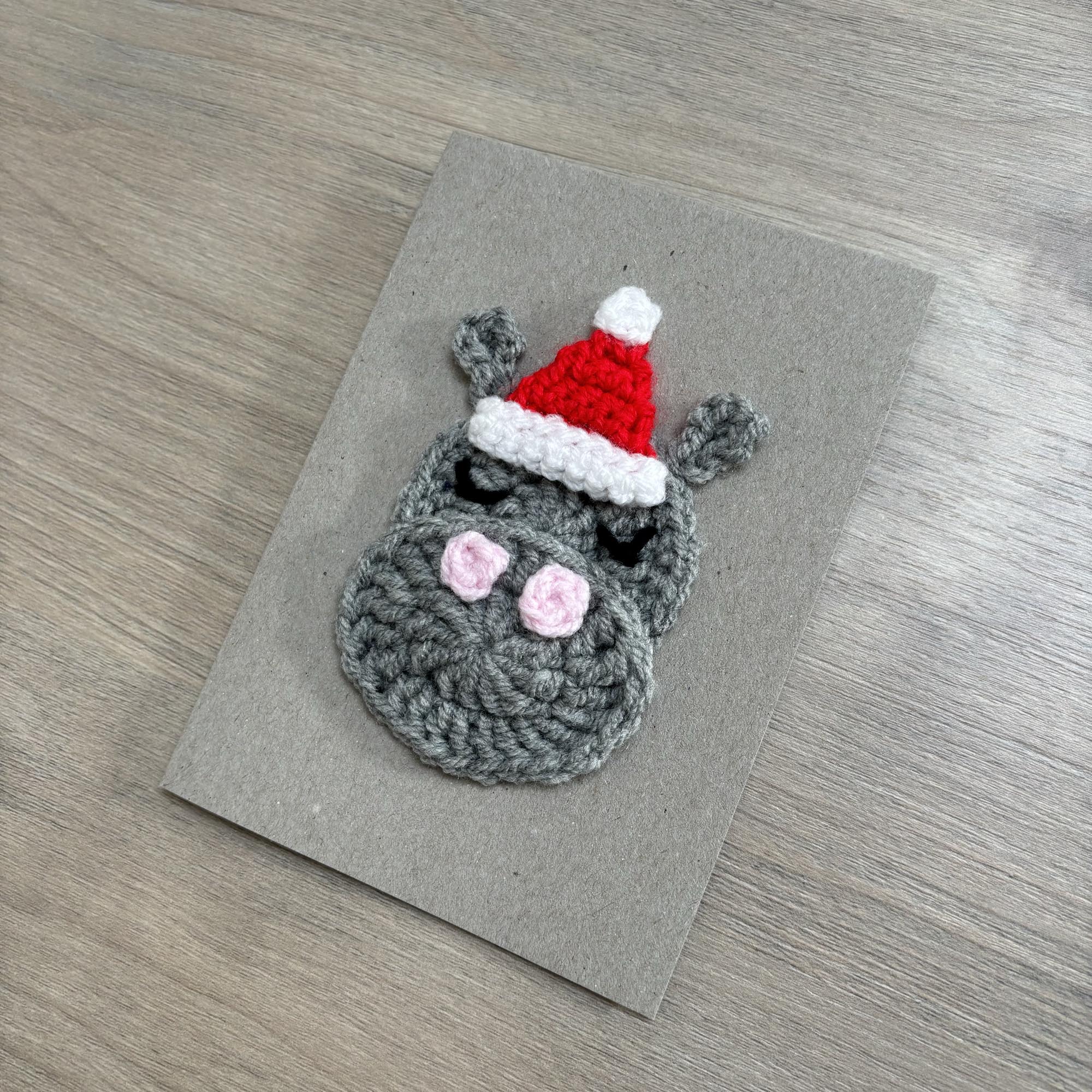 Crochet Christmas Hippo 100% Recycled Greetings Card