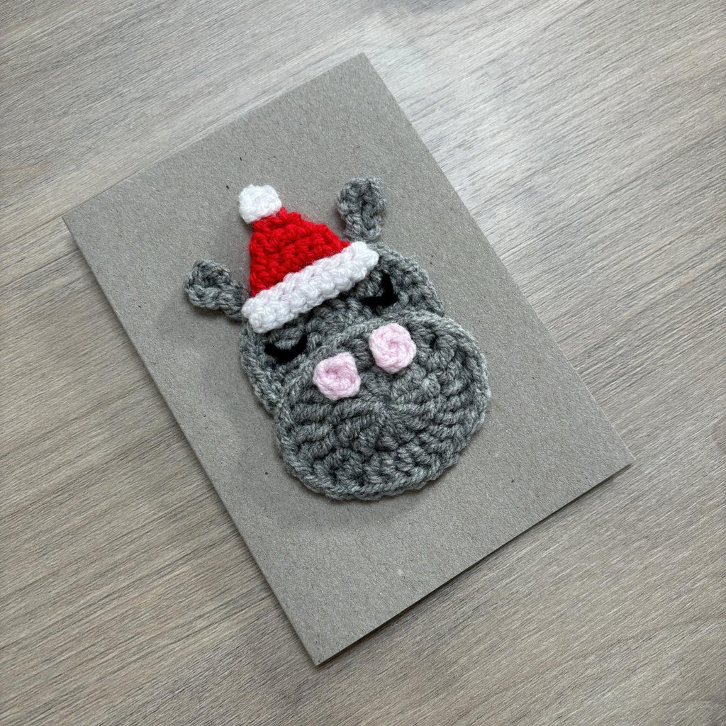 Crochet Christmas Hippo 100% Recycled Greetings Card